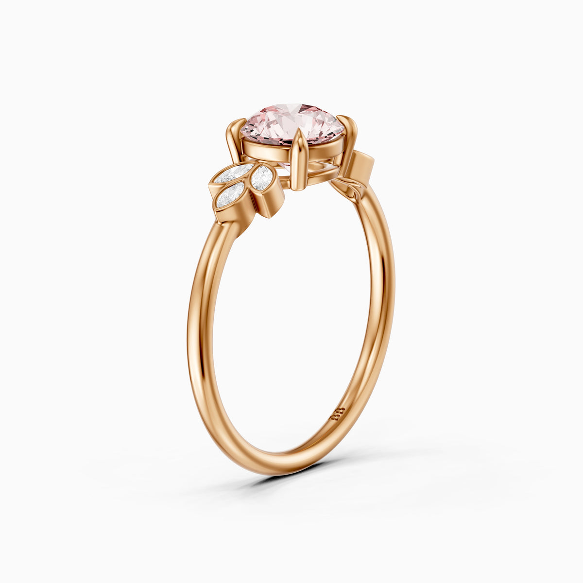 Ainslie Round Pink Lab Grown Diamond Ring with Floral Marquise Side Stones