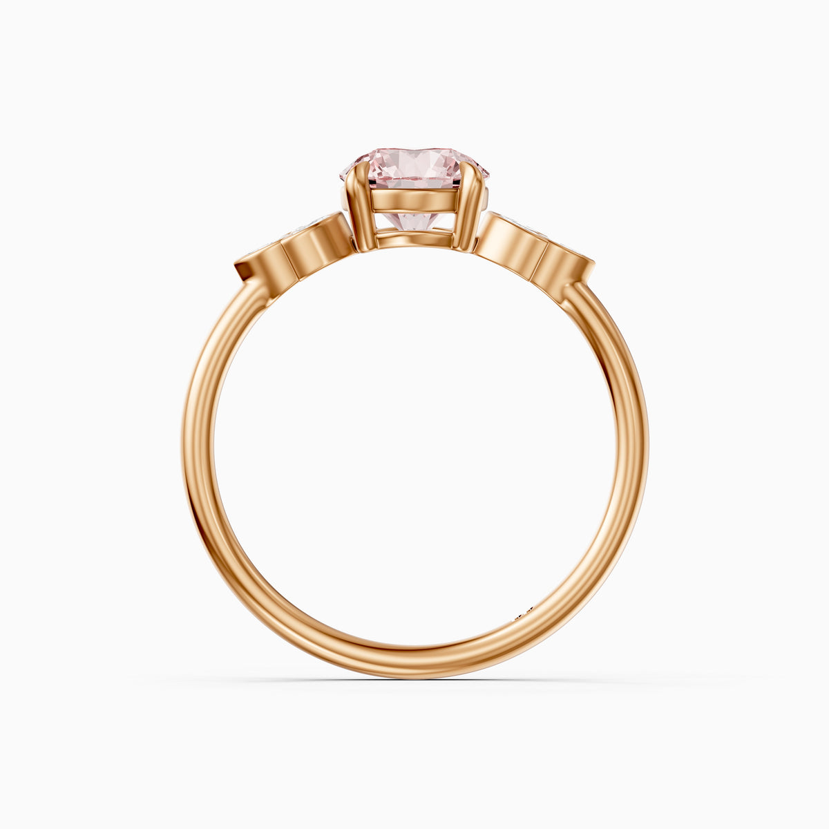 Ainslie Round Pink Lab Grown Diamond Ring with Floral Marquise Side Stones