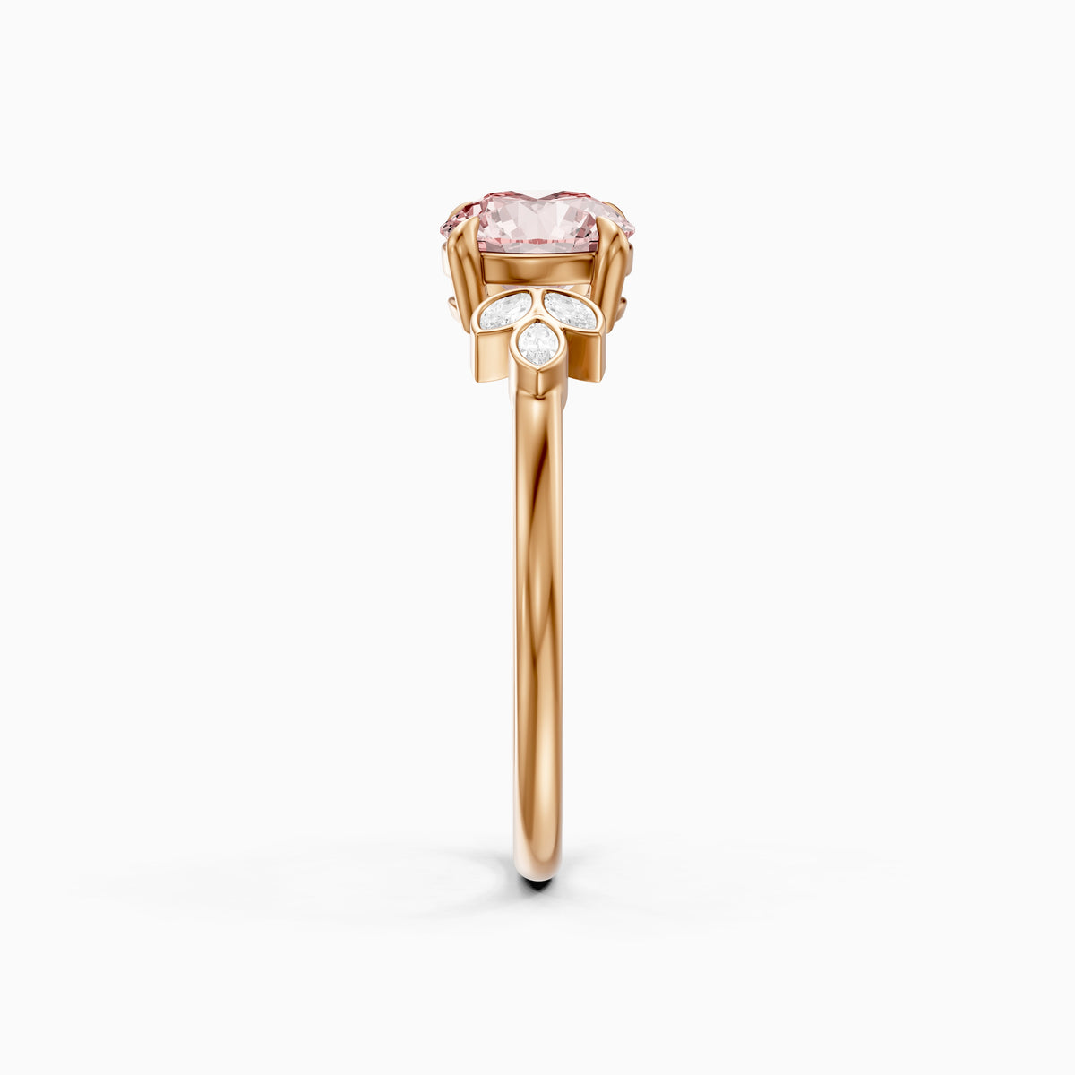 Ainslie Round Pink Lab Grown Diamond Ring with Floral Marquise Side Stones