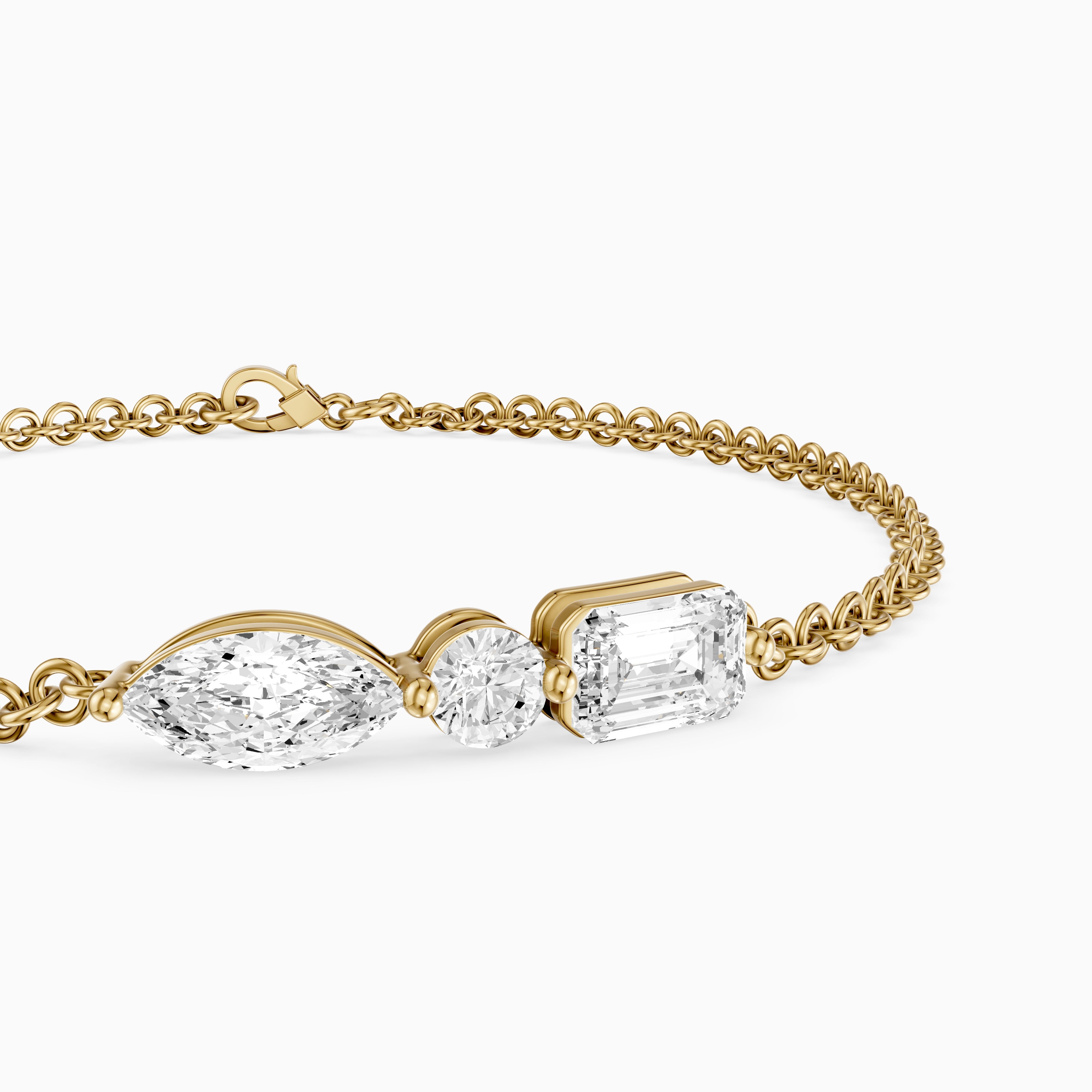 Gabriel Marquise, Round and Emerald Cut Lab Grown Diamond Bracelet