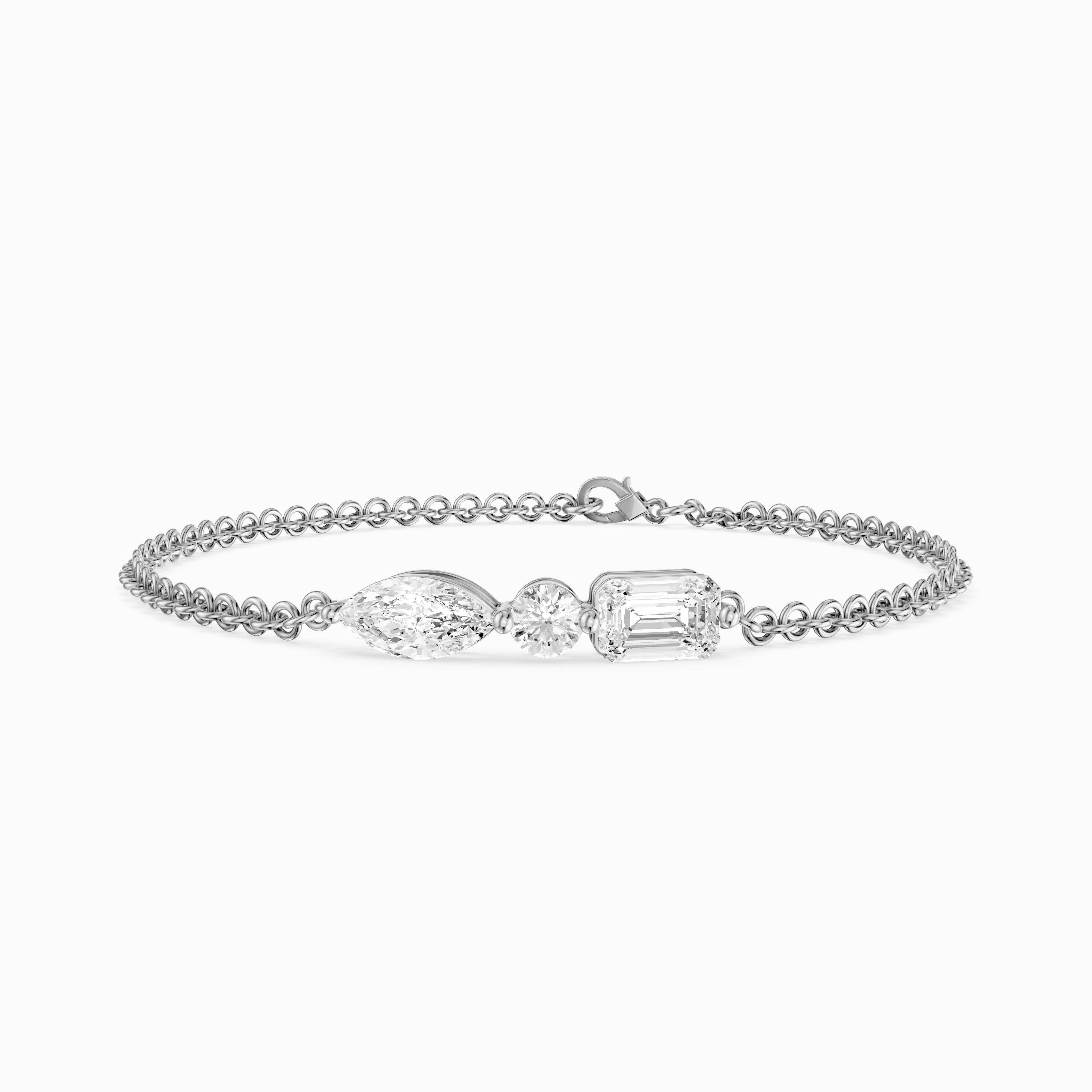 Gabriel Marquise, Round and Emerald Cut Lab Grown Diamond Bracelet