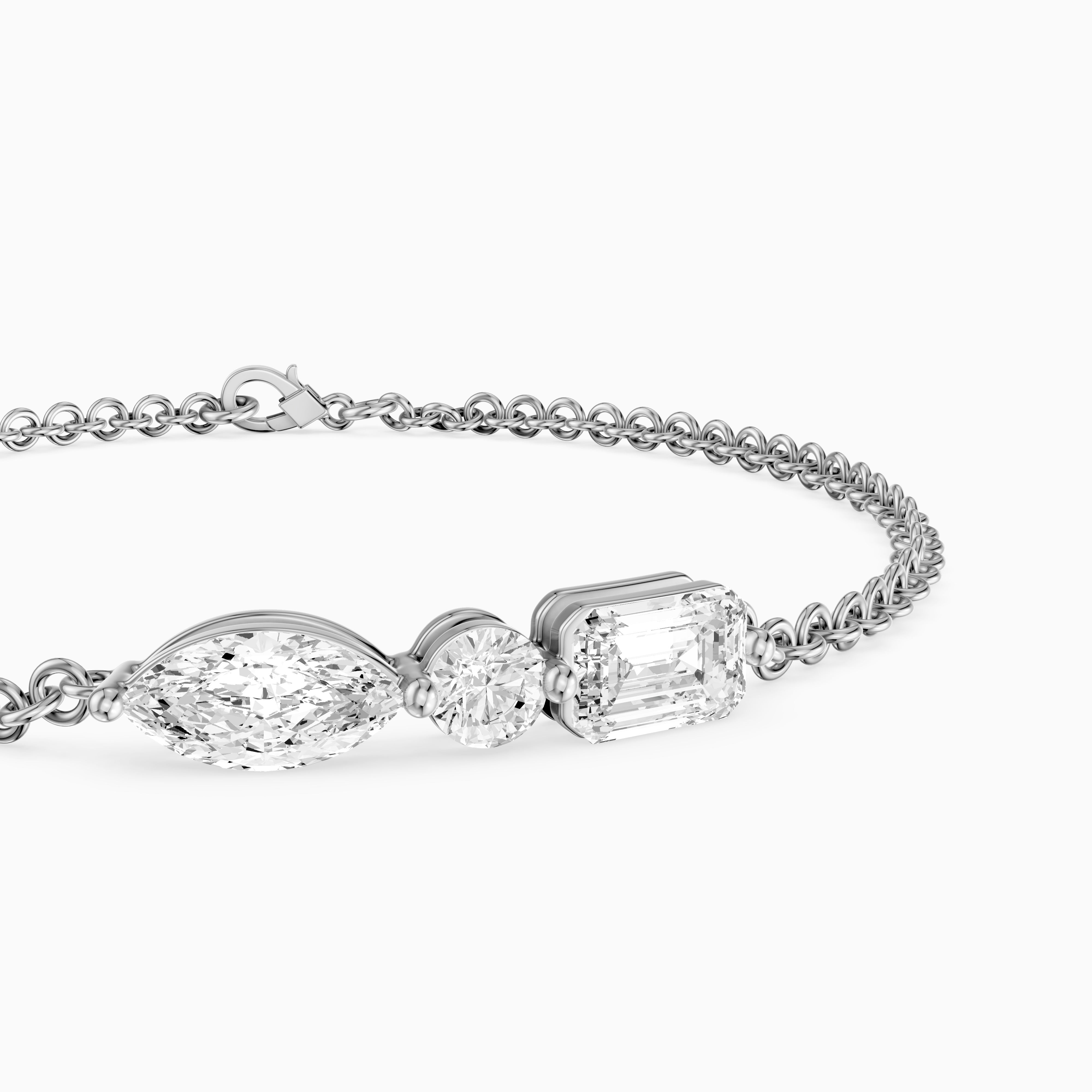 Gabriel Marquise, Round and Emerald Cut Lab Grown Diamond Bracelet