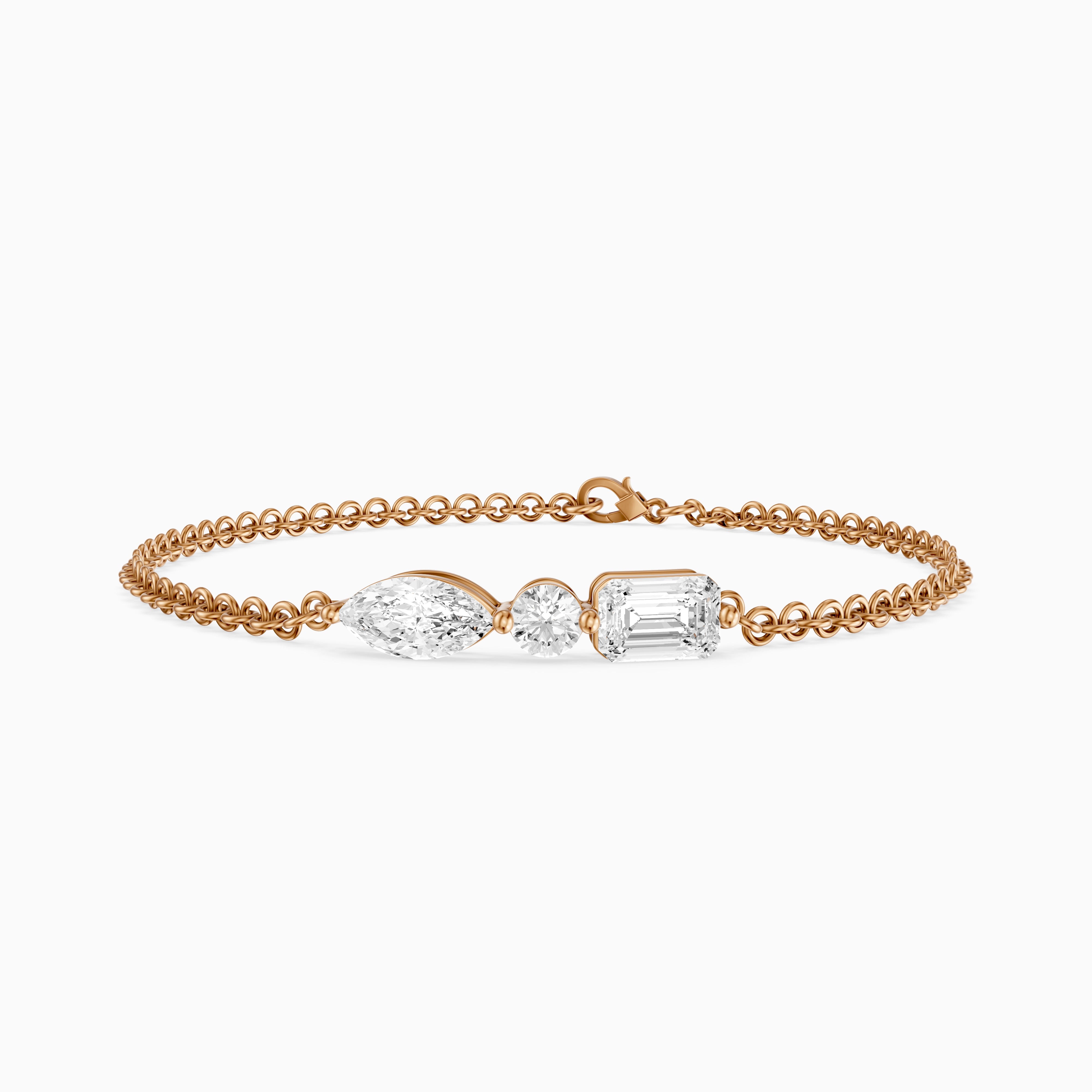 Gabriel Marquise, Round and Emerald Cut Lab Grown Diamond Bracelet