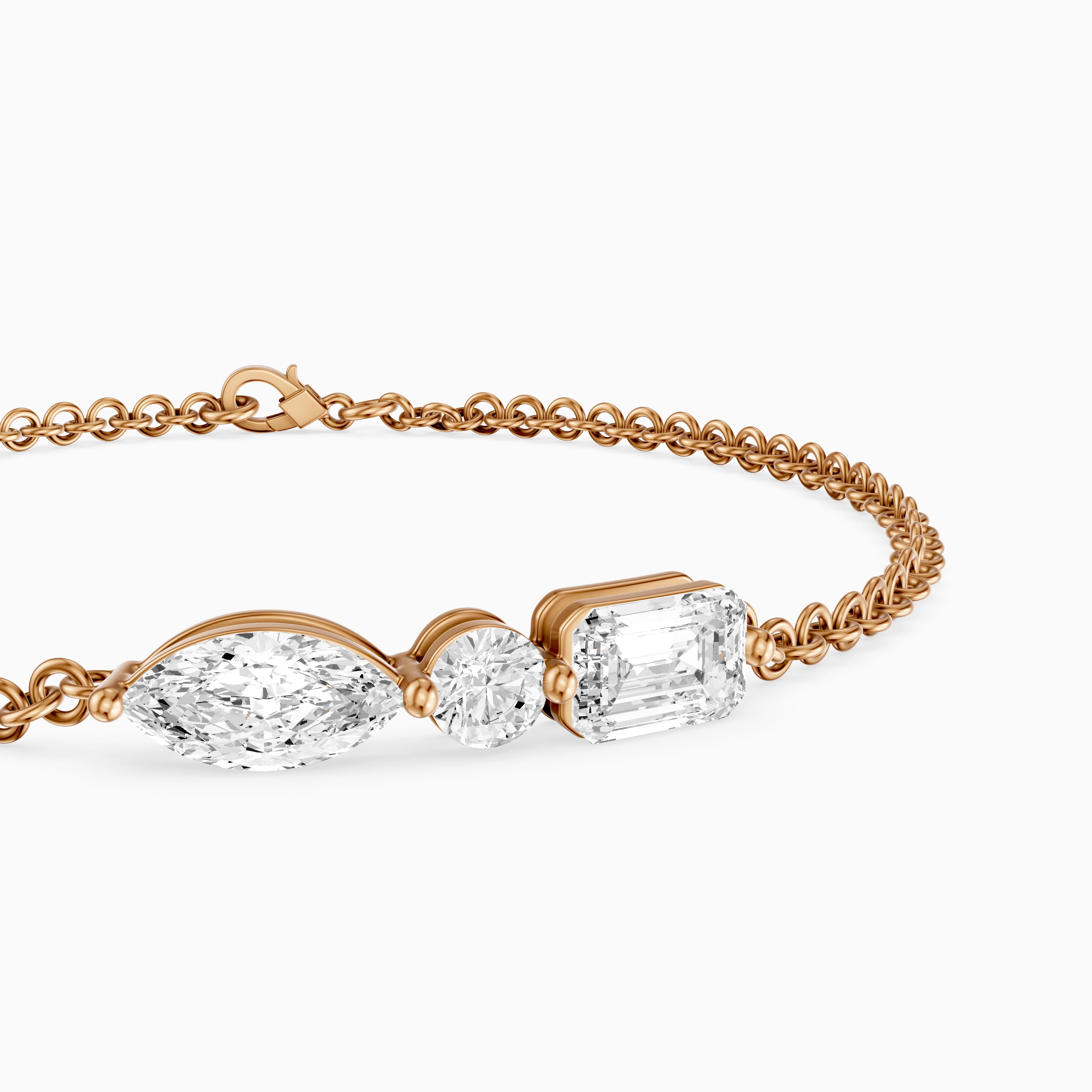 Gabriel Marquise, Round and Emerald Cut Lab Grown Diamond Bracelet