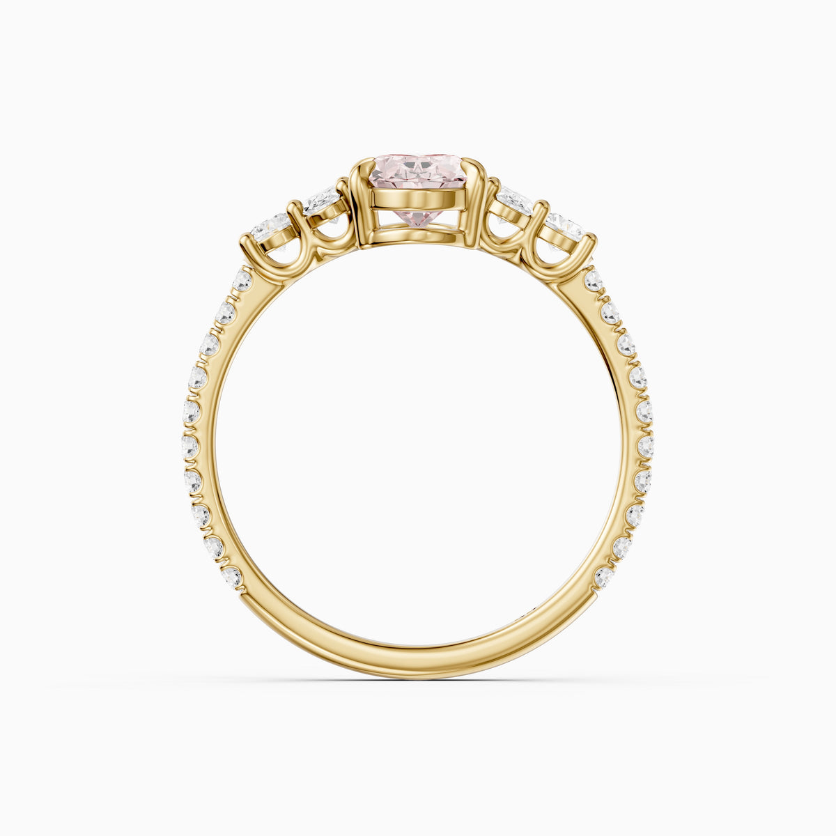 Eska Oval Cut Pink Lab Grown Diamond Ring with Oval and Round Side Diamonds