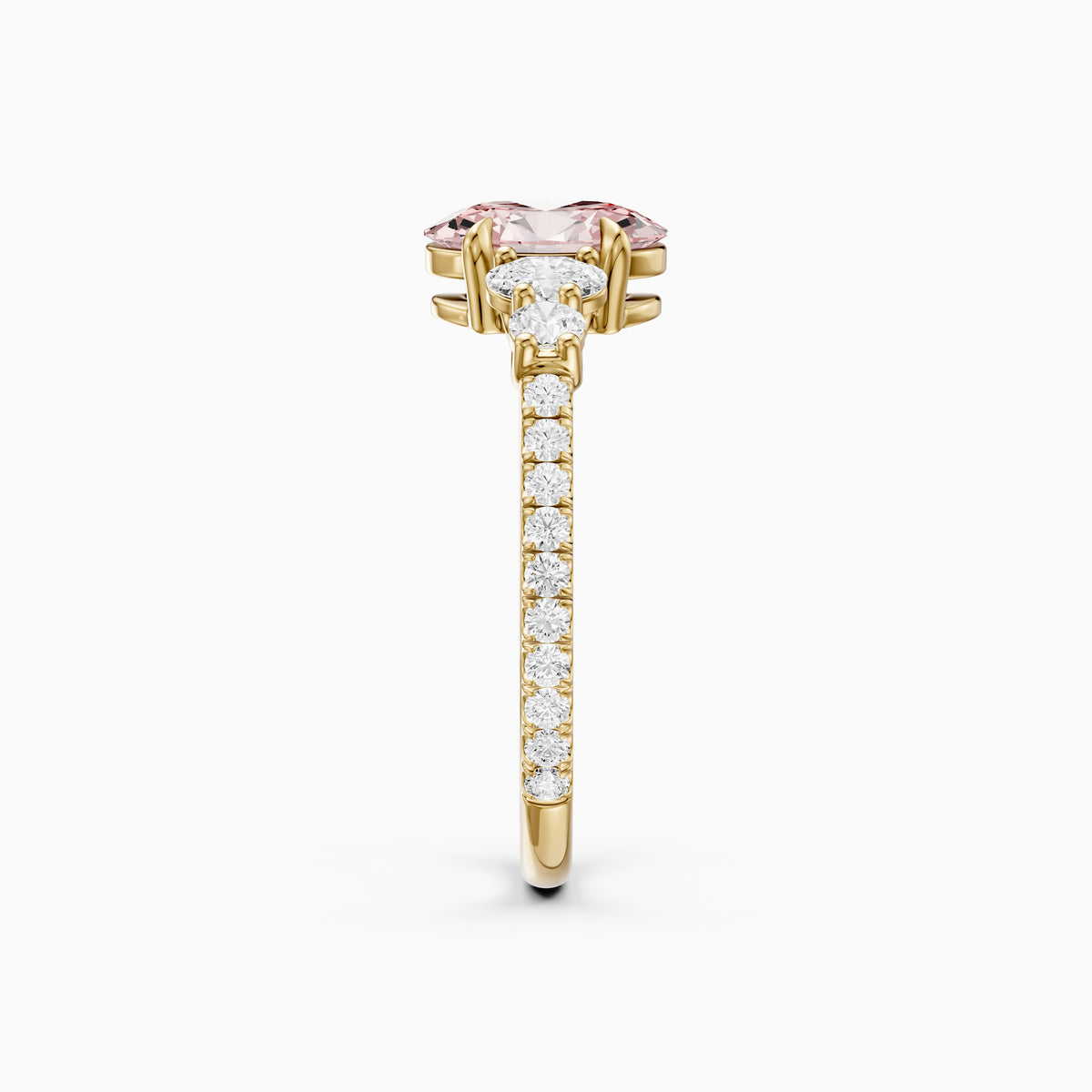 Eska Oval Cut Pink Lab Grown Diamond Ring with Oval and Round Side Diamonds