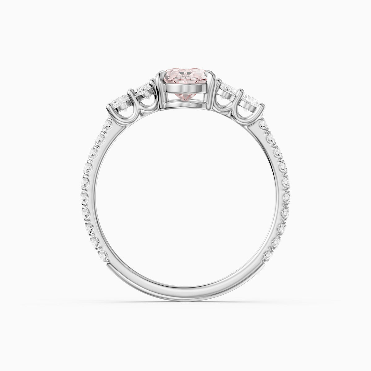 Eska Oval Cut Pink Lab Grown Diamond Ring with Oval and Round Side Diamonds
