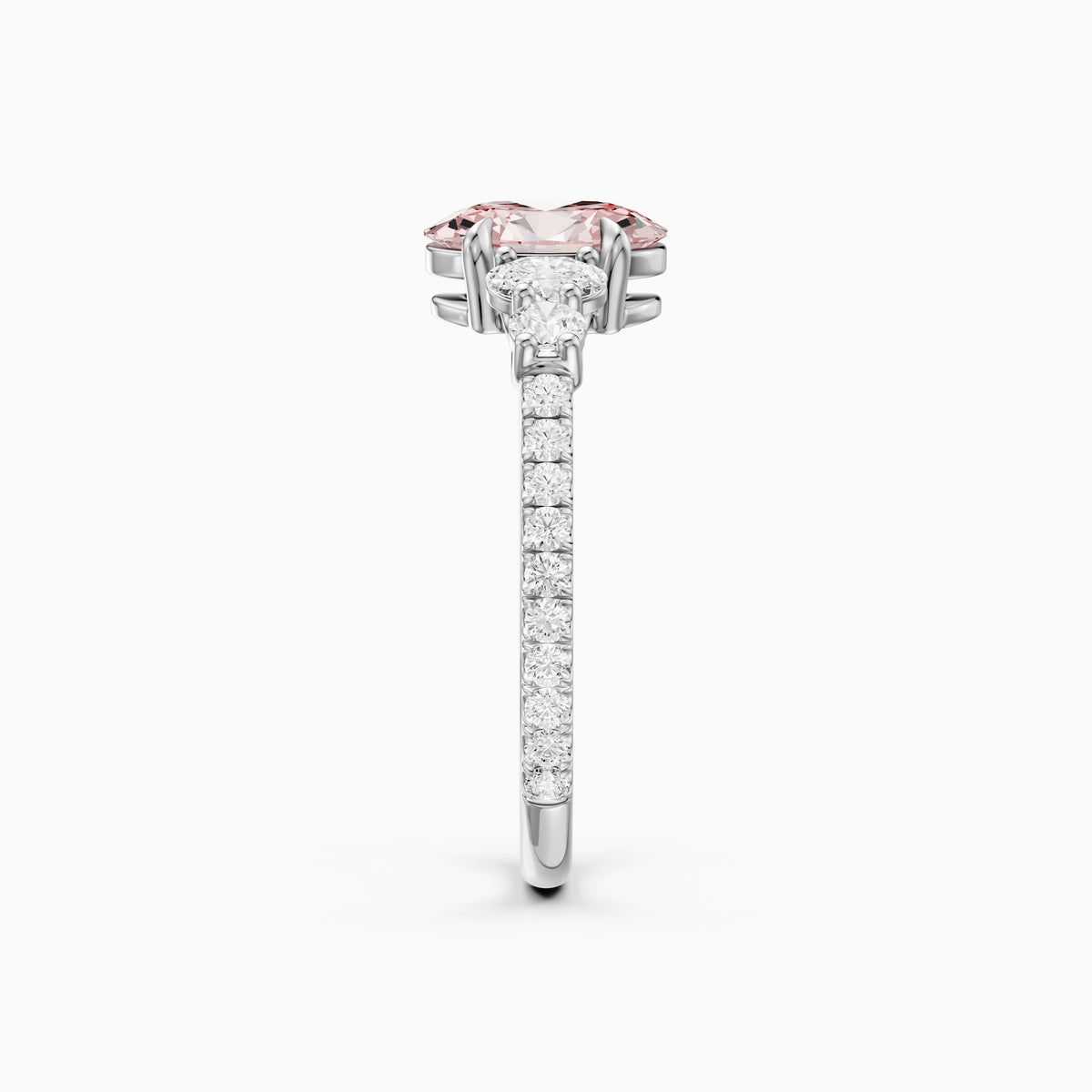 Eska Oval Cut Pink Lab Grown Diamond Ring with Oval and Round Side Diamonds