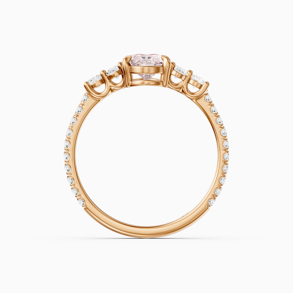 Eska Oval Cut Pink Lab Grown Diamond Ring with Oval and Round Side Diamonds