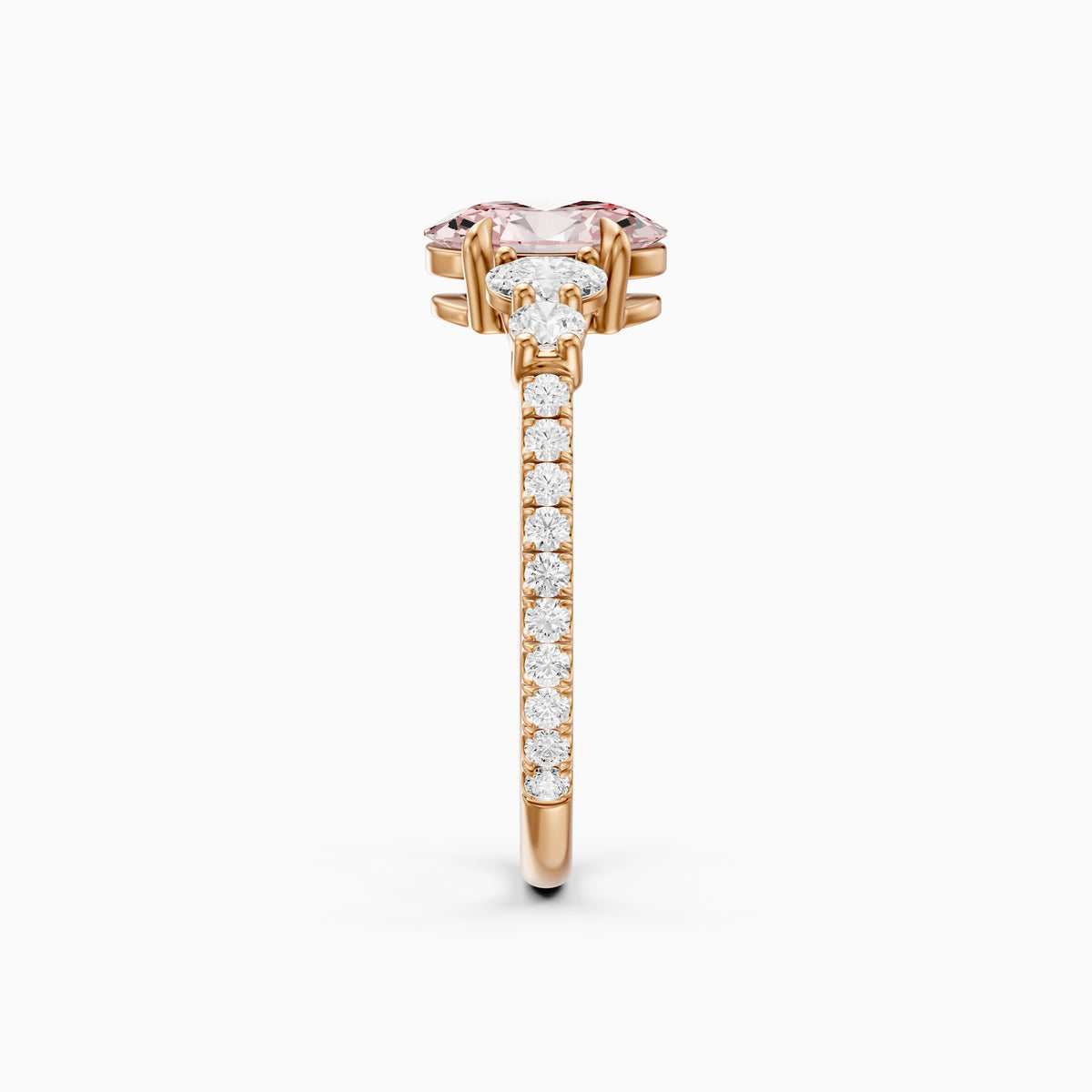 Eska Oval Cut Pink Lab Grown Diamond Ring with Oval and Round Side Diamonds