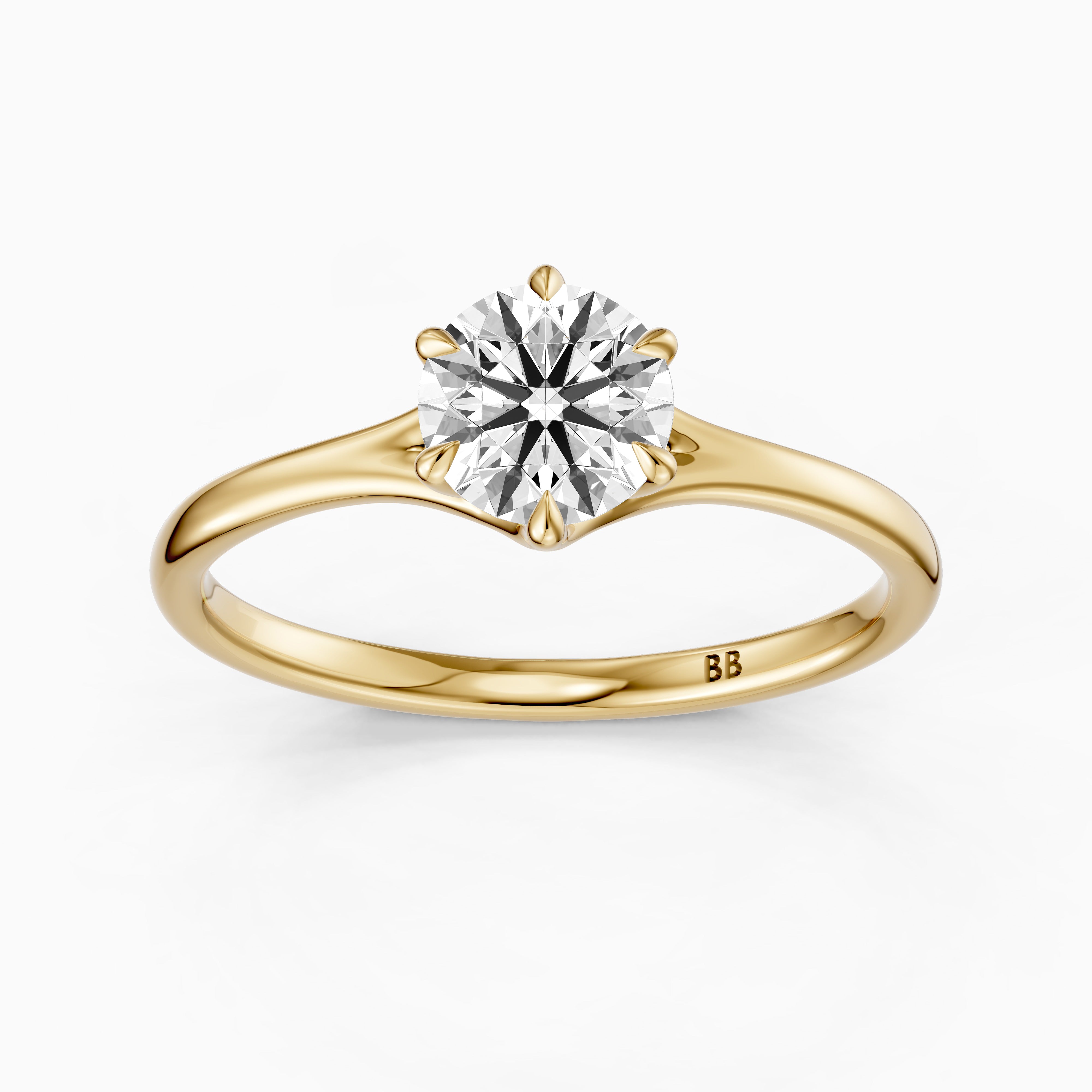 Dakota 6 Prong Round Cut Solitaire Split Shank Moissanite Diamond Ring