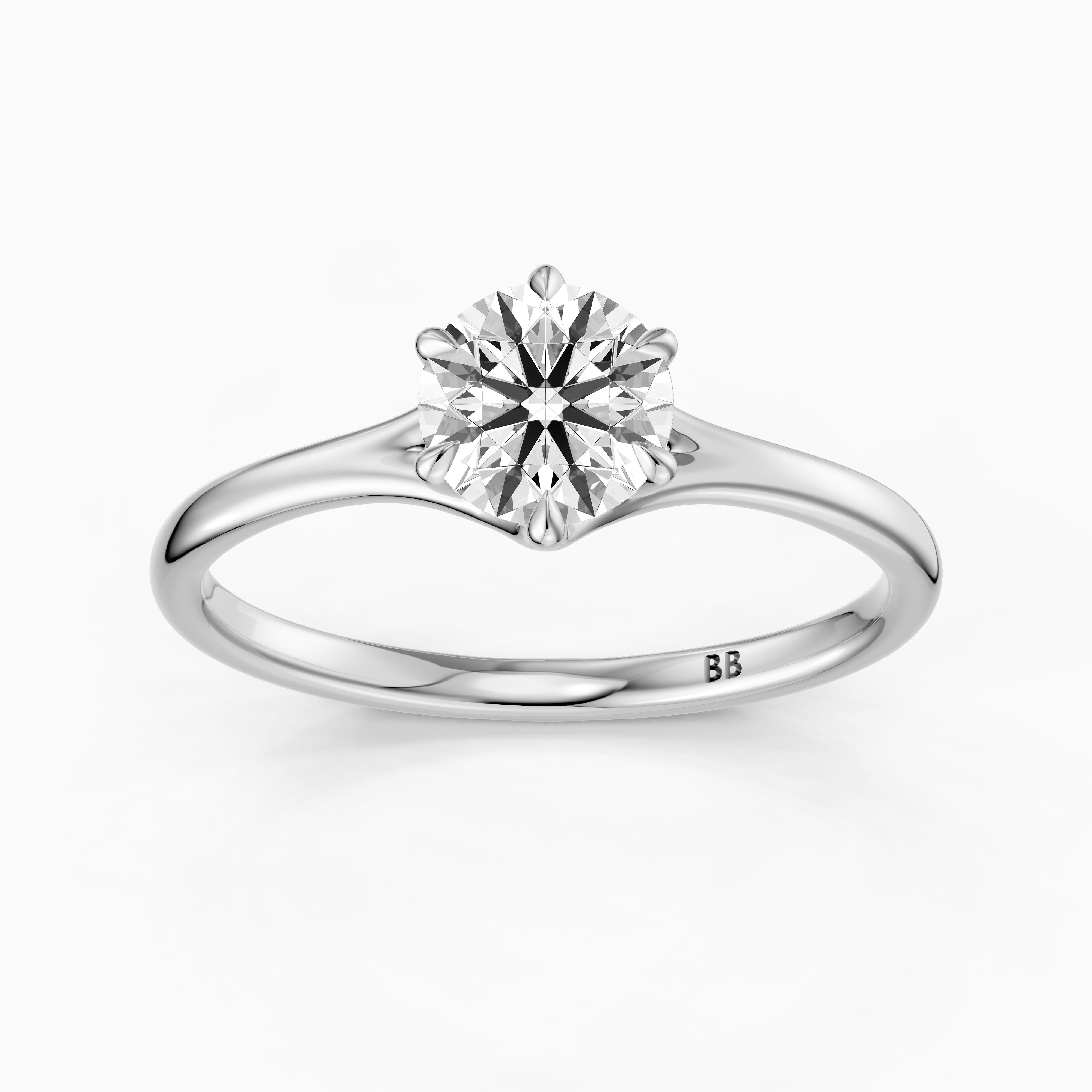 Dakota 6 Prong Round Cut Solitaire Split Shank Moissanite Diamond Ring