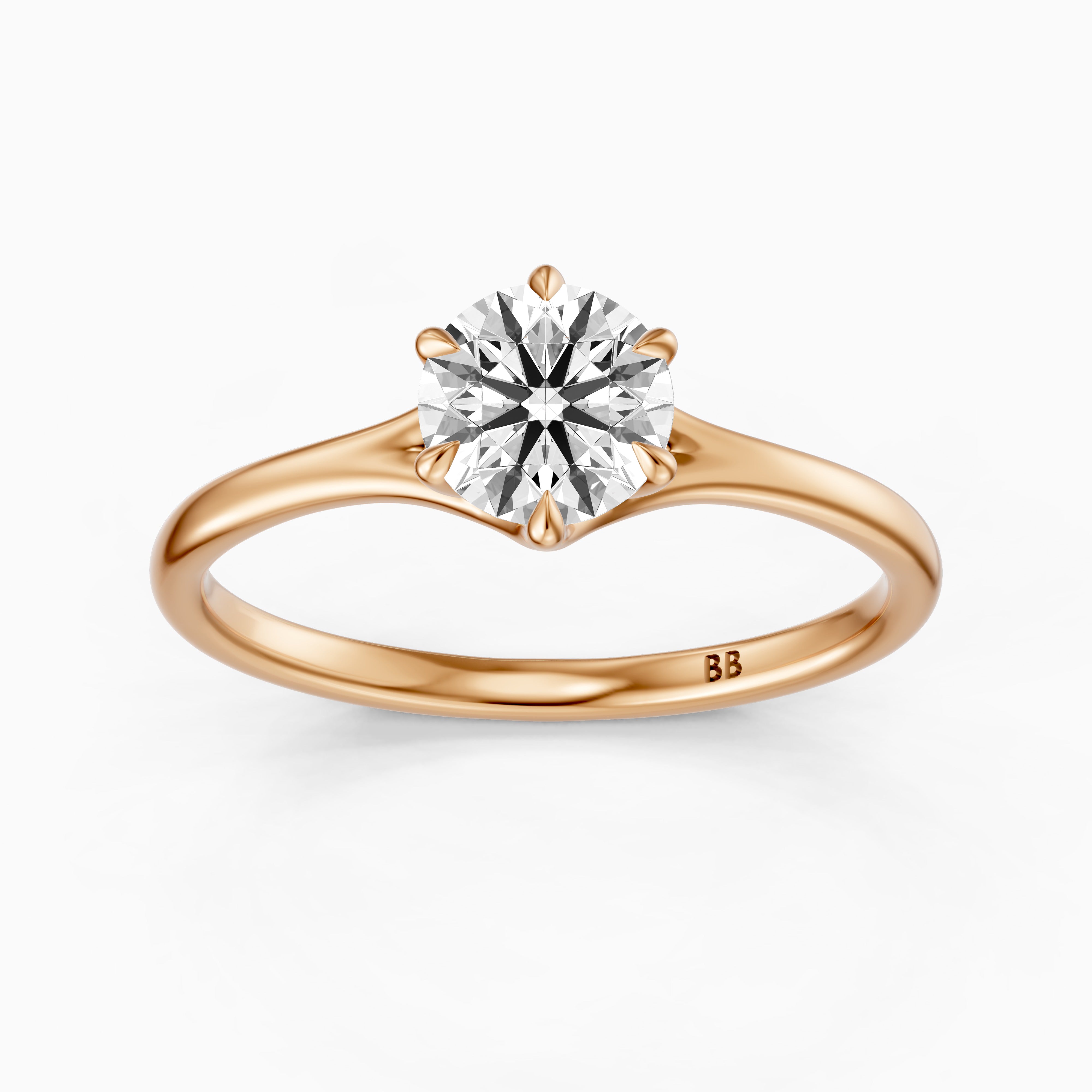 Dakota 6 Prong Round Cut Solitaire Split Shank Moissanite Diamond Ring