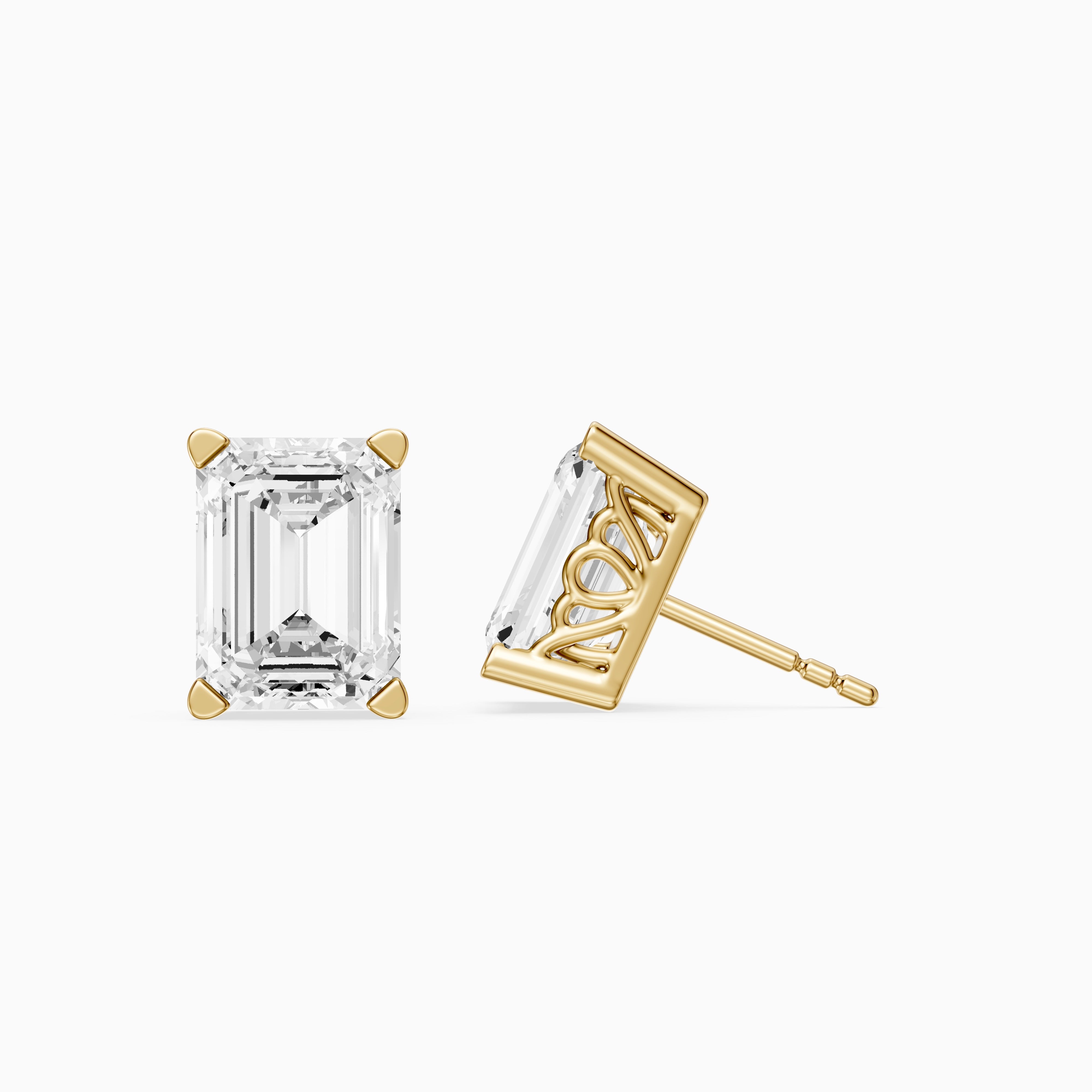 Veselina Emerald Cut Lab Grown Diamond Filigree Scroll Stud Earrings