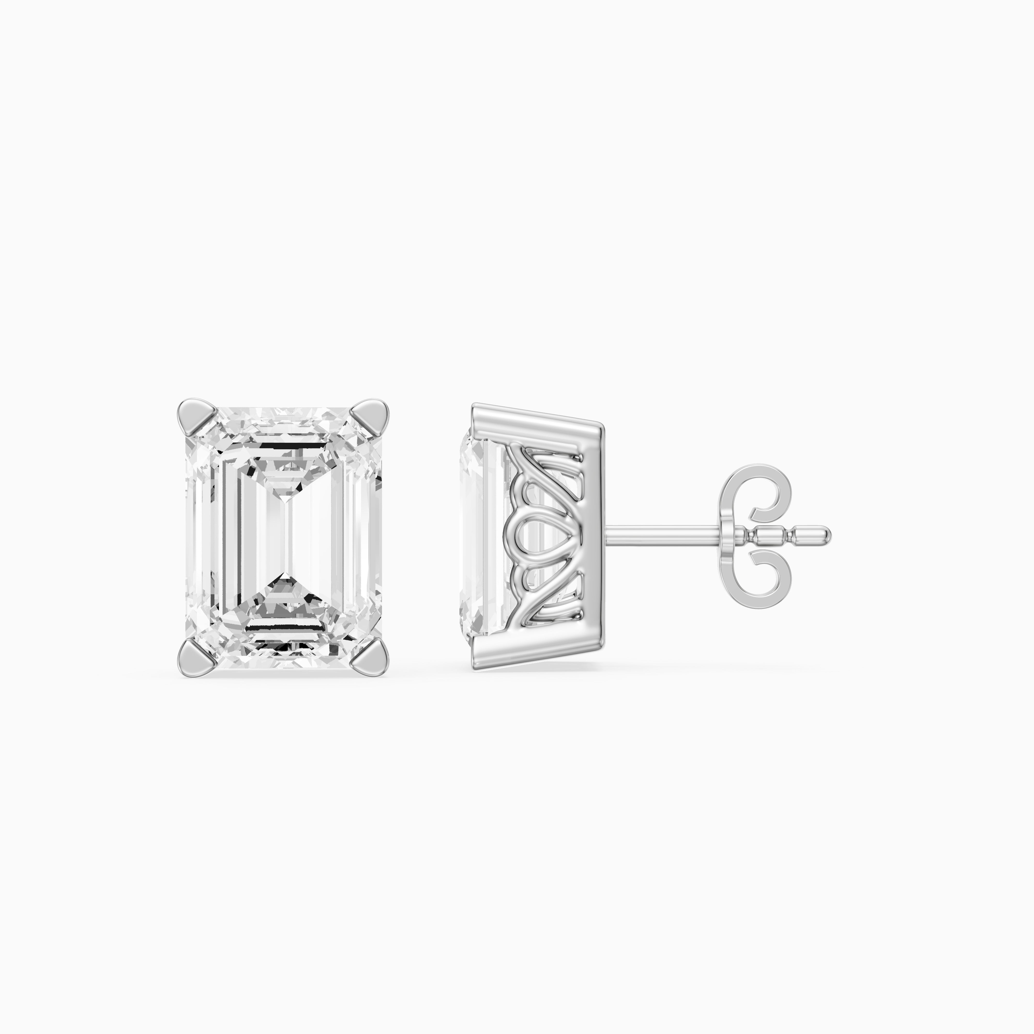 Veselina Emerald Cut Lab Grown Diamond Filigree Scroll Stud Earrings