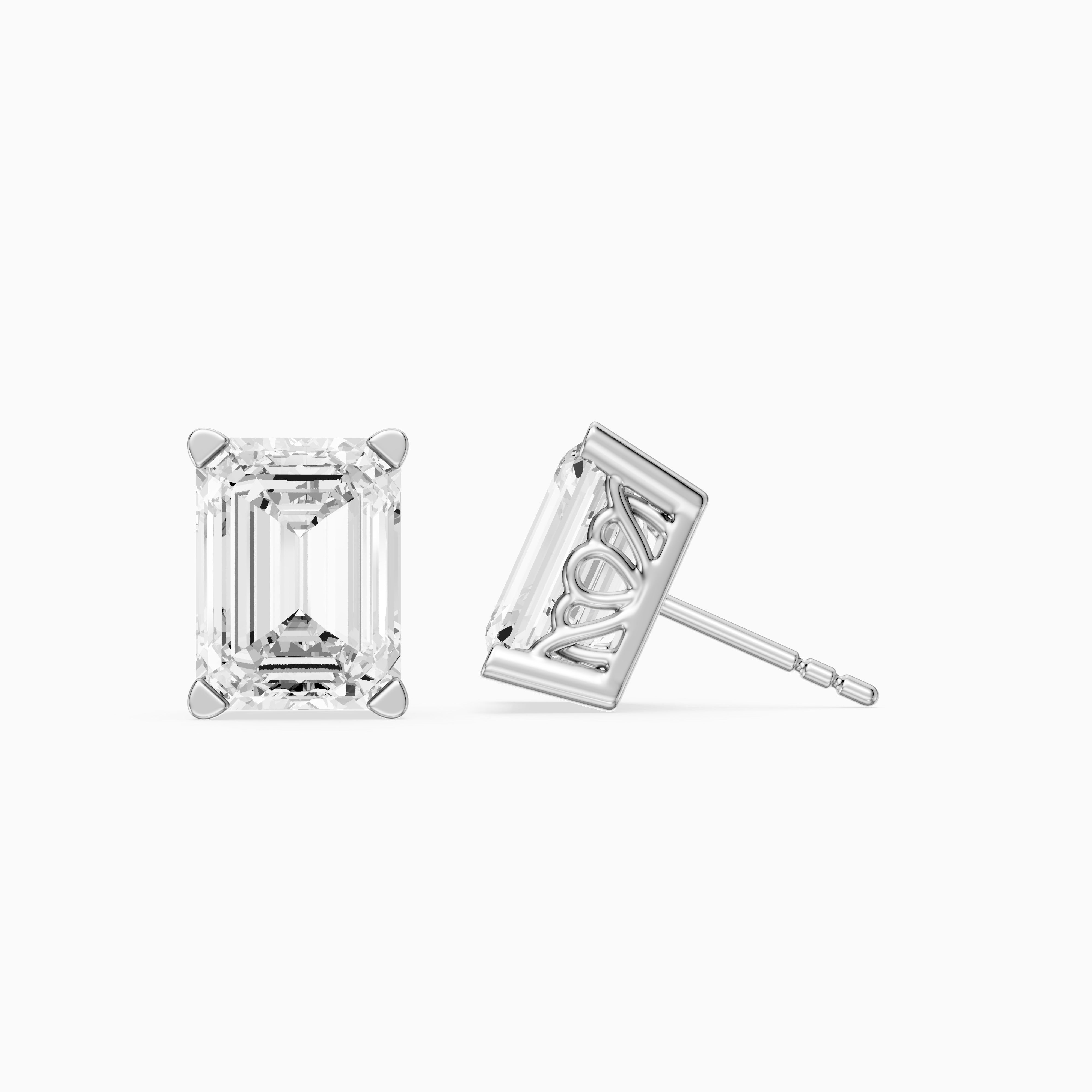 Veselina Emerald Cut Lab Grown Diamond Filigree Scroll Stud Earrings