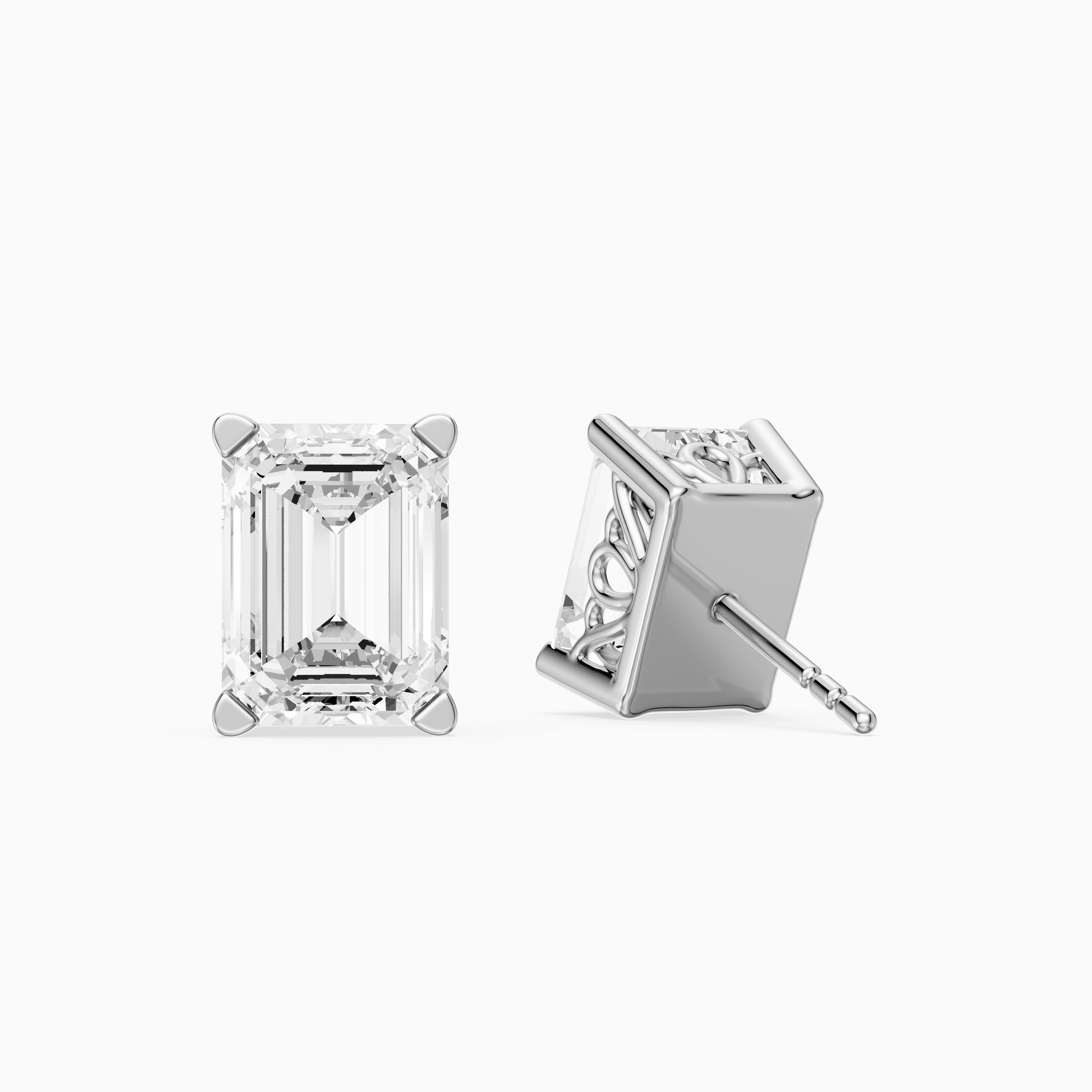 Veselina Emerald Cut Lab Grown Diamond Filigree Scroll Stud Earrings