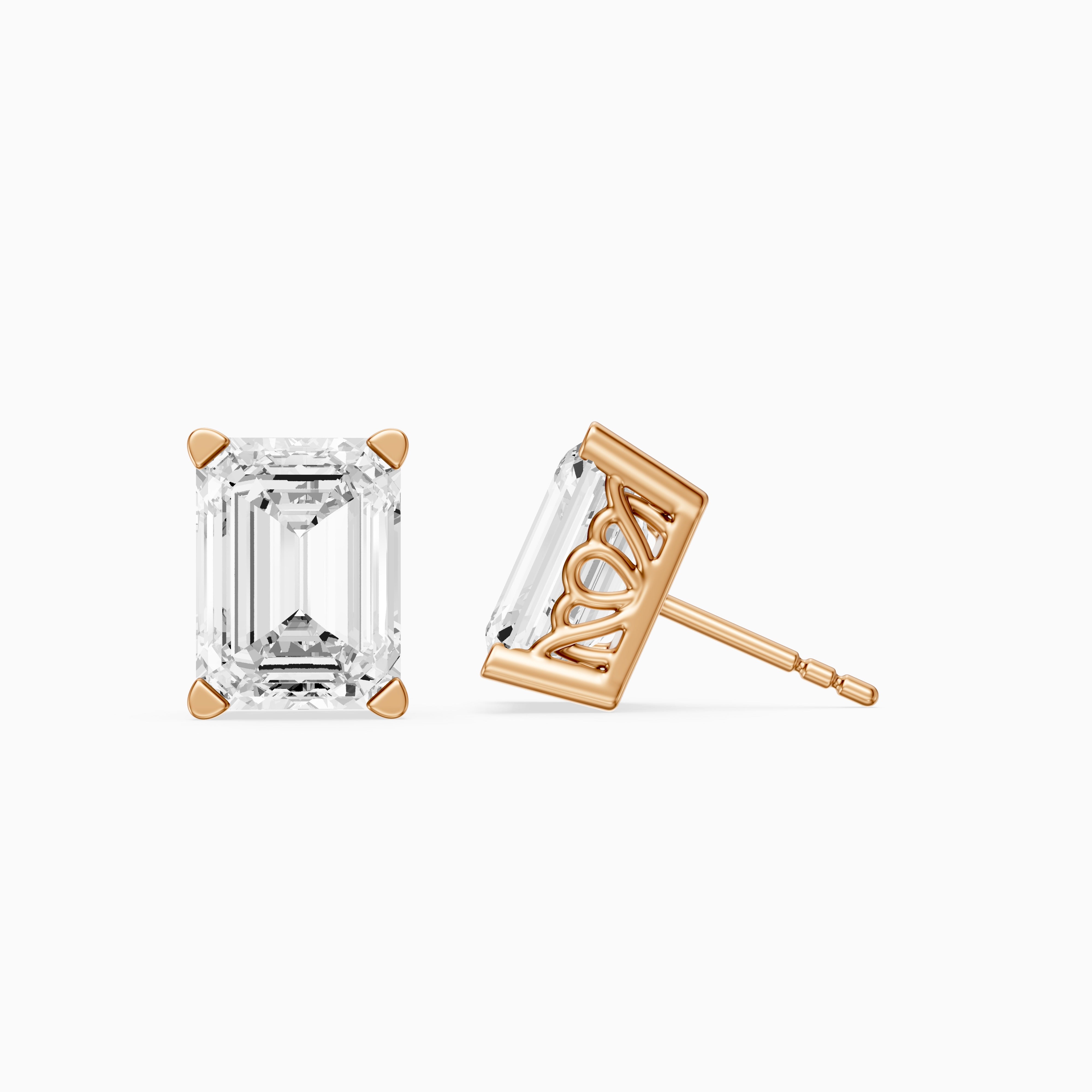 Veselina Emerald Cut Lab Grown Diamond Filigree Scroll Stud Earrings
