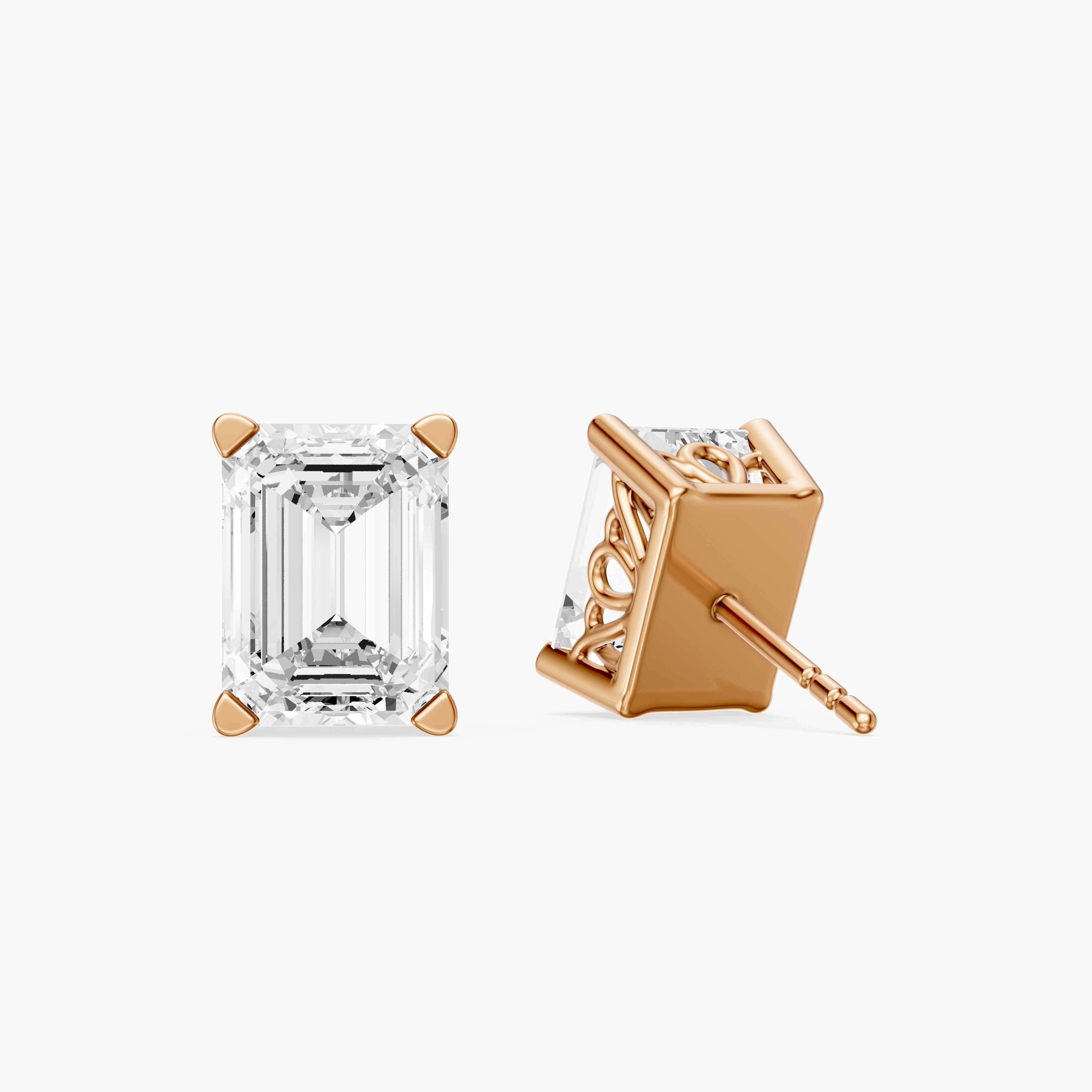 Veselina Emerald Cut Lab Grown Diamond Filigree Scroll Stud Earrings