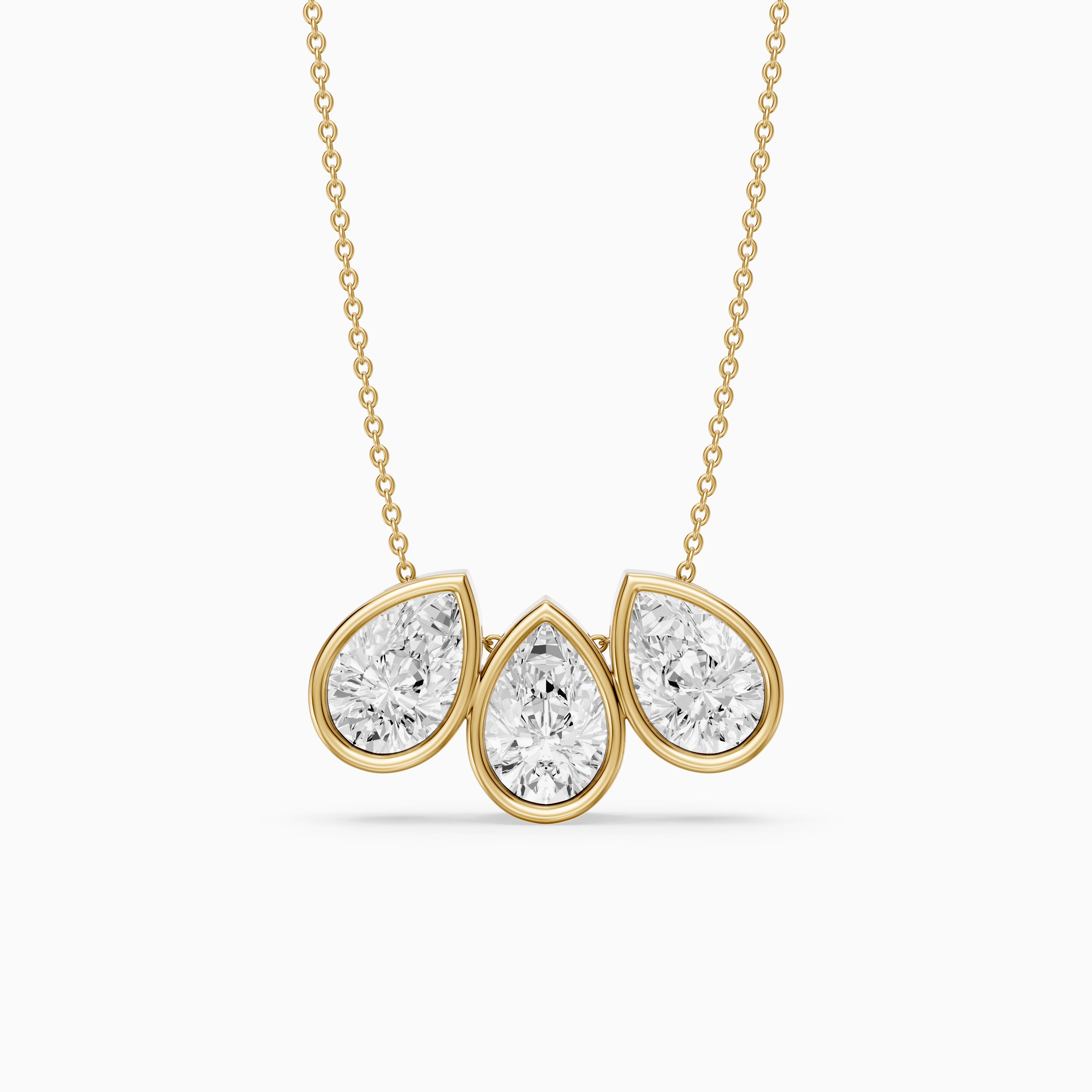 Hattie Three Stone Pear Lab Grown Diamond Bezel Necklace