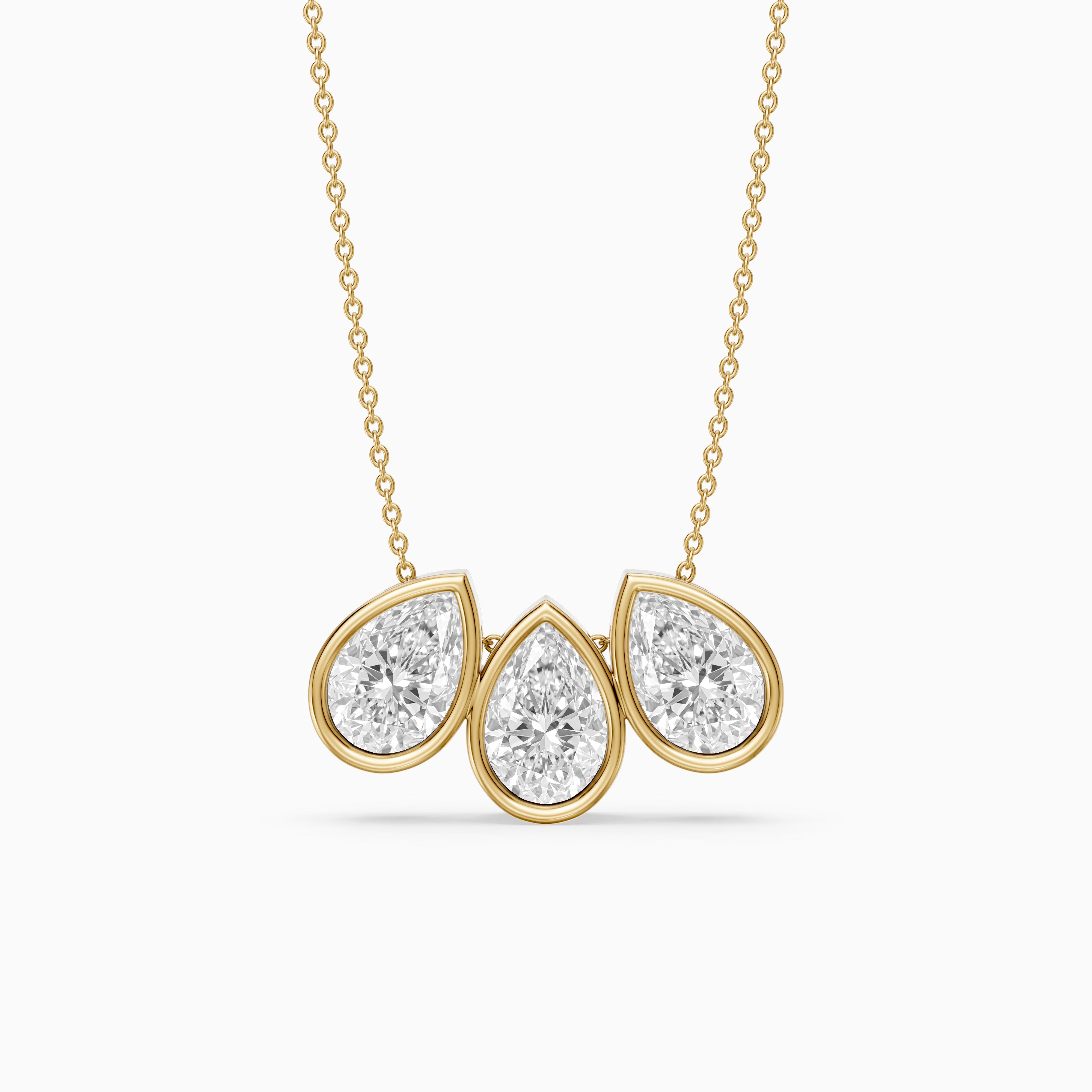Hattie Three Stone Pear Lab Grown Diamond Bezel Necklace