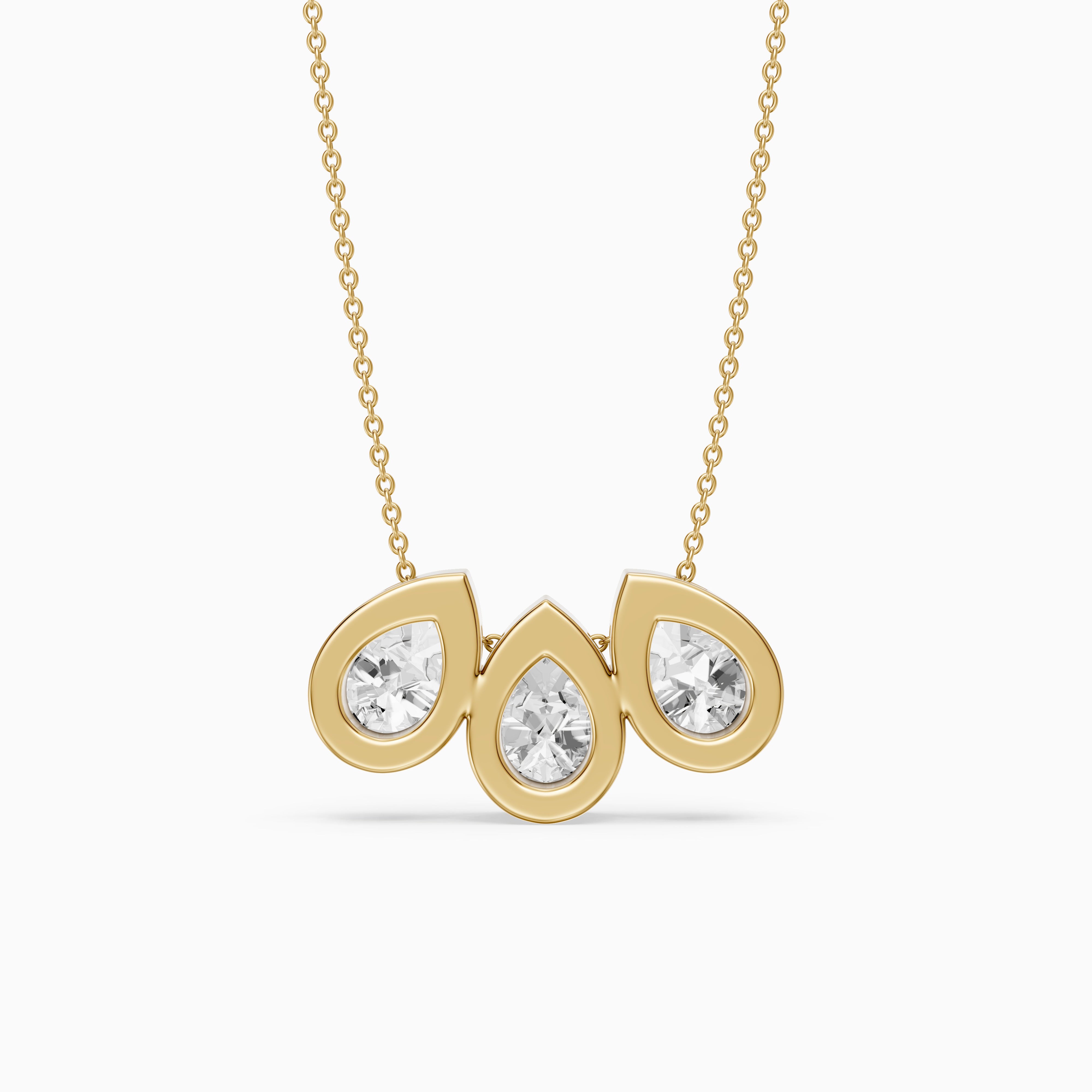 Hattie Three Stone Pear Lab Grown Diamond Bezel Necklace