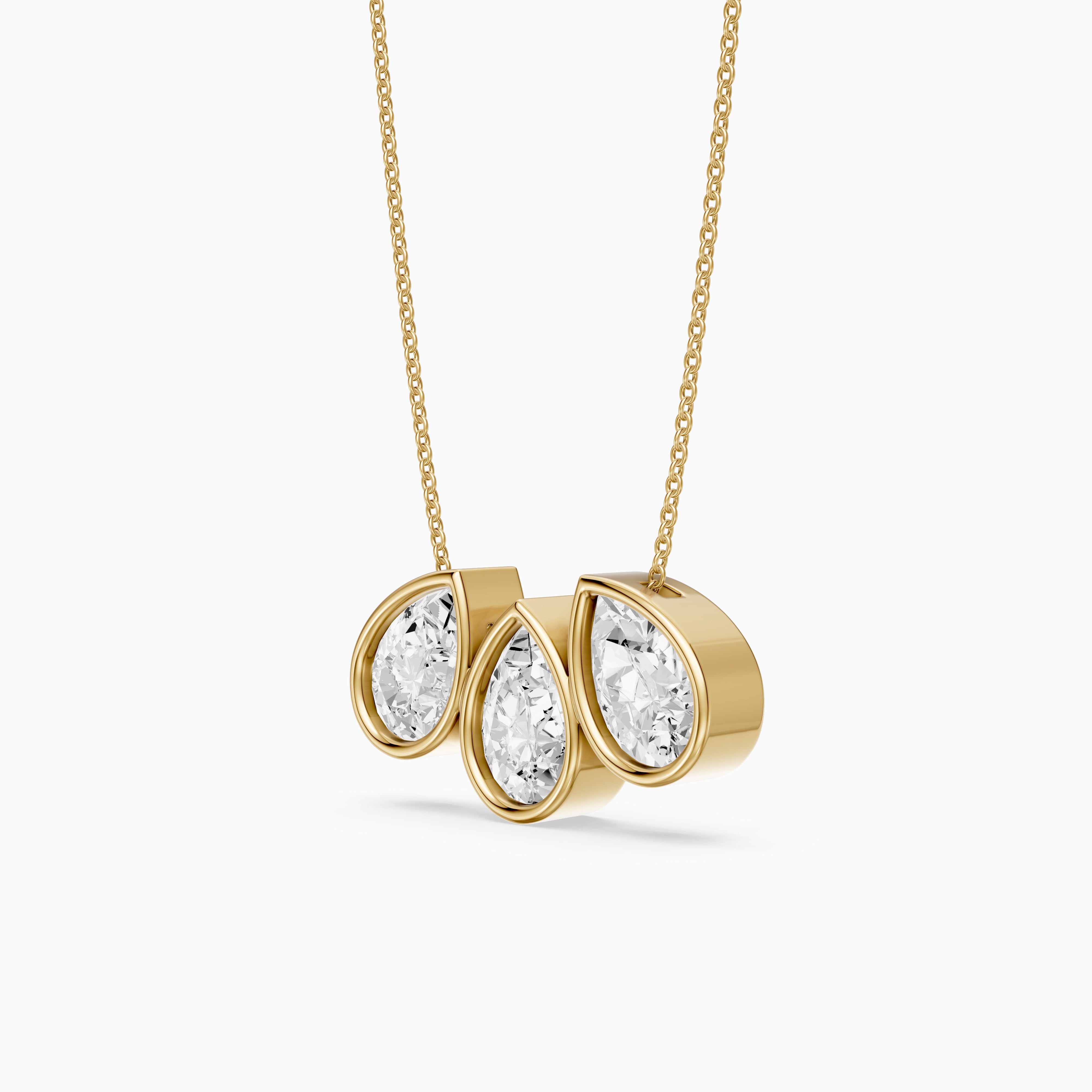 Hattie Three Stone Pear Lab Grown Diamond Bezel Necklace