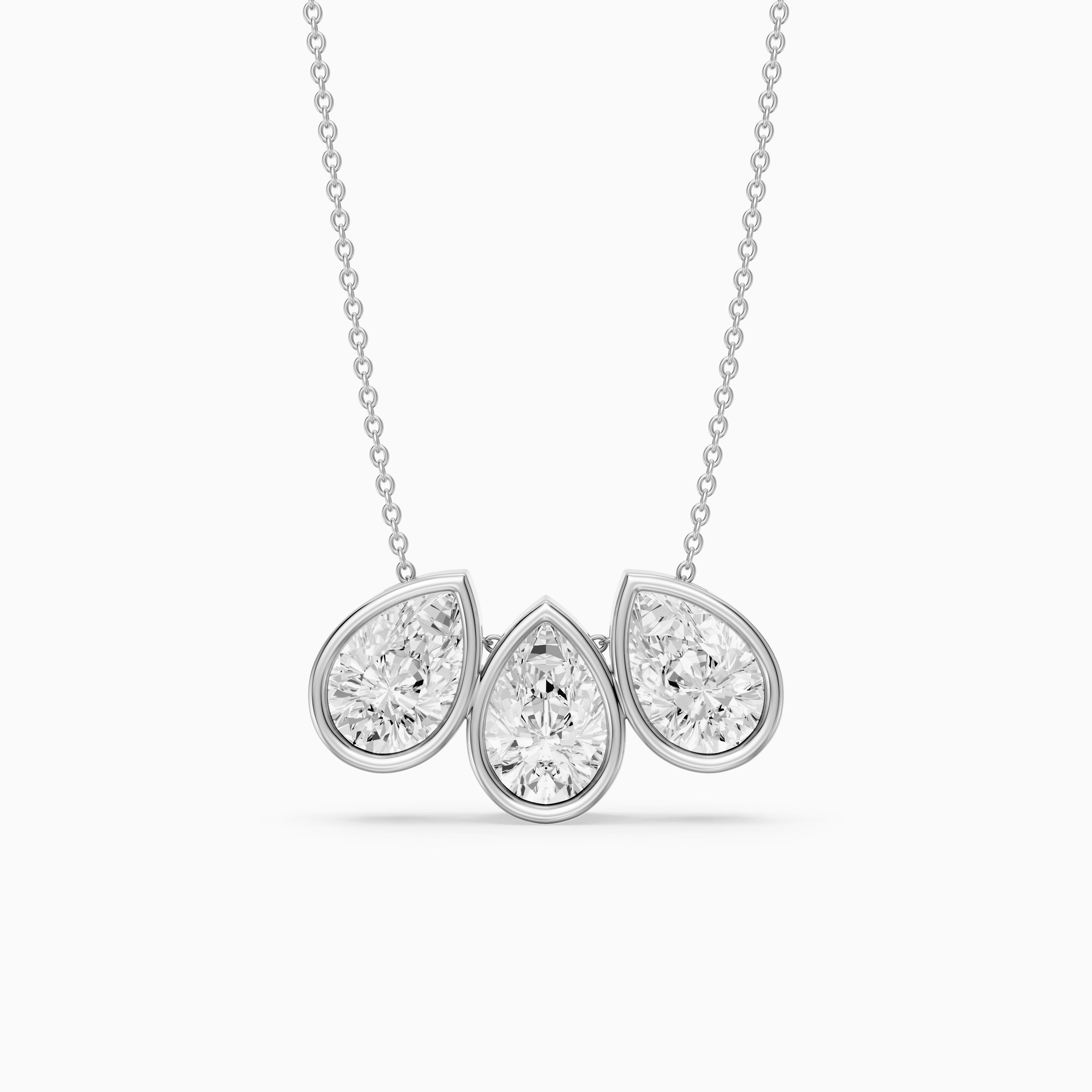 Hattie Three Stone Pear Lab Grown Diamond Bezel Necklace