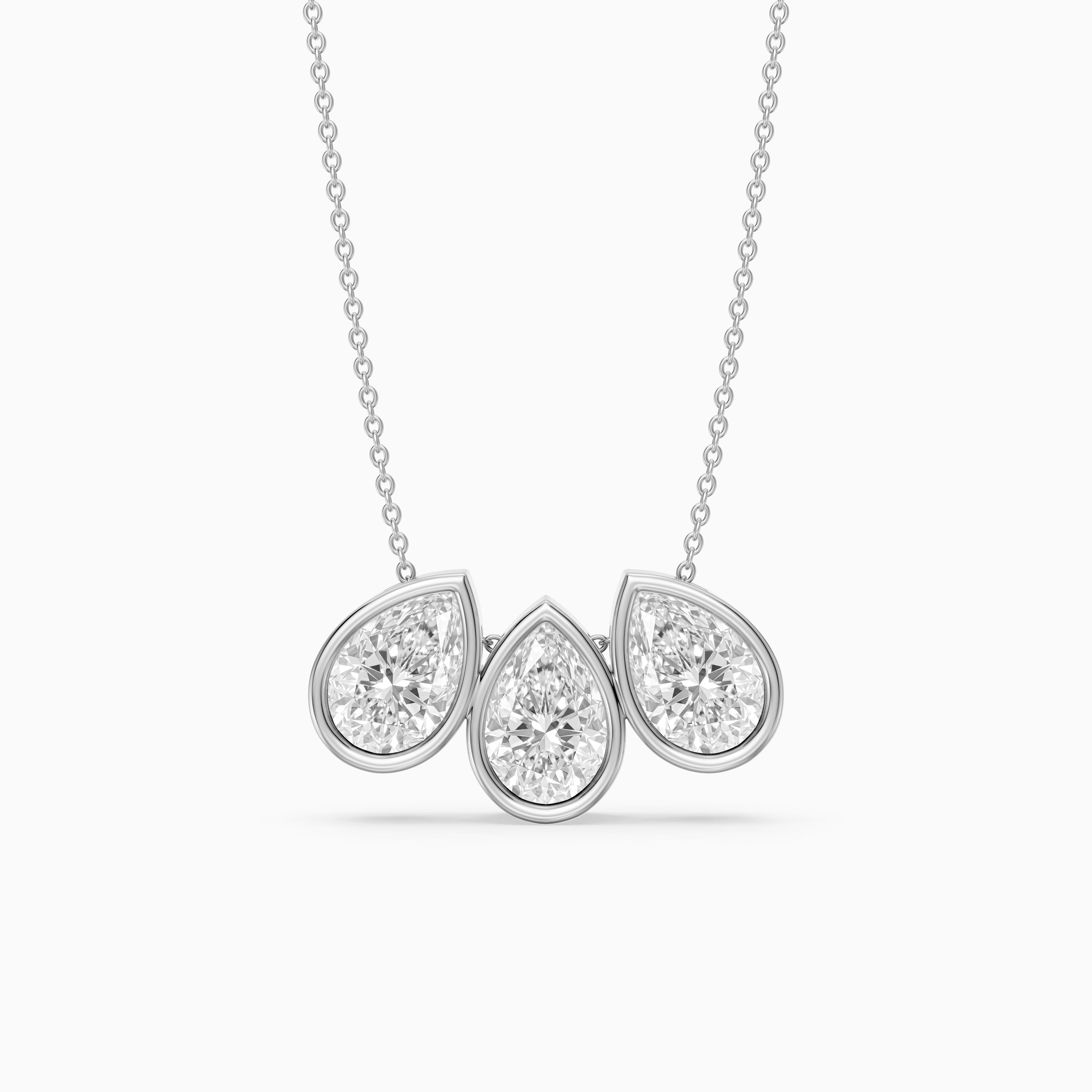 Hattie Three Stone Pear Lab Grown Diamond Bezel Necklace