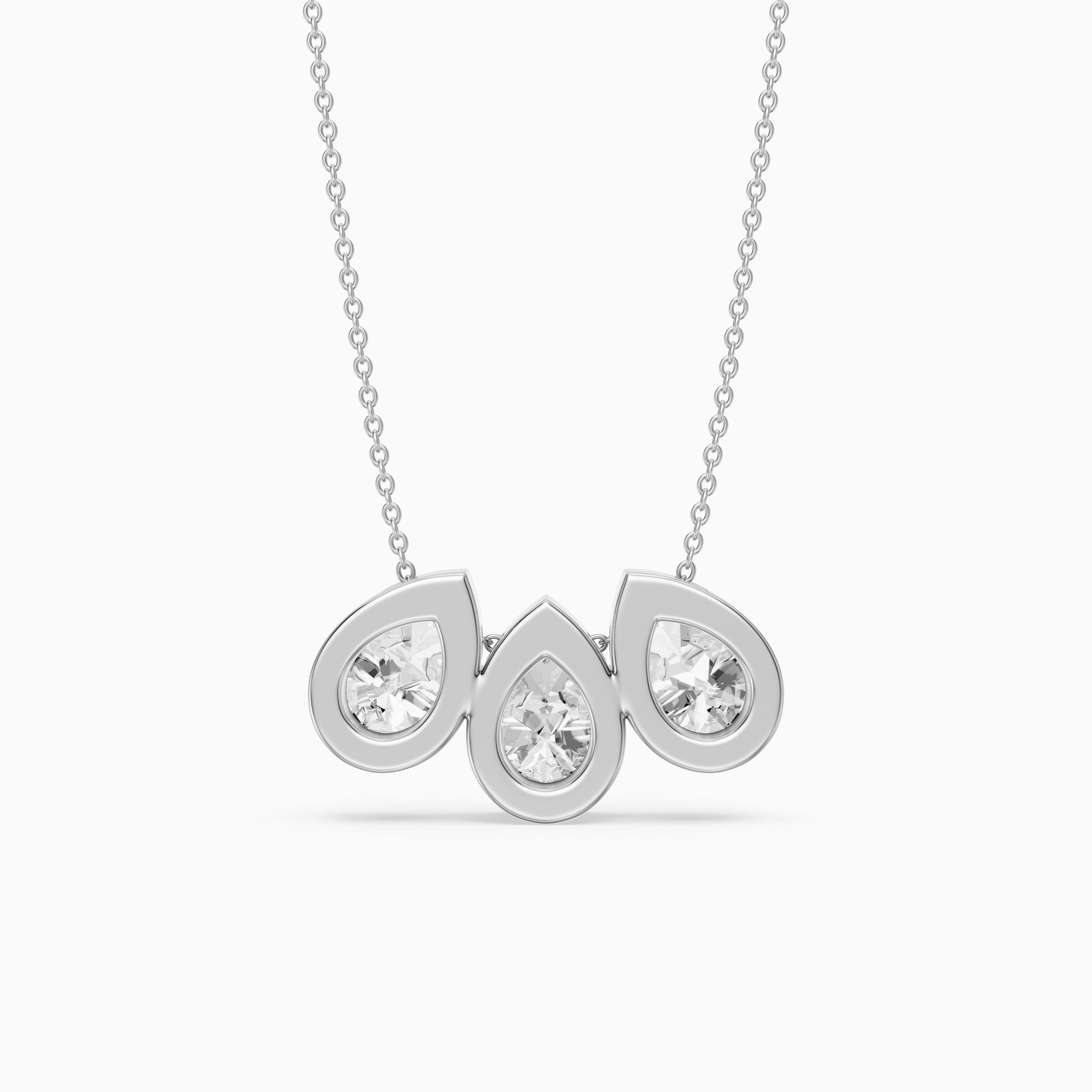 Hattie Three Stone Pear Lab Grown Diamond Bezel Necklace