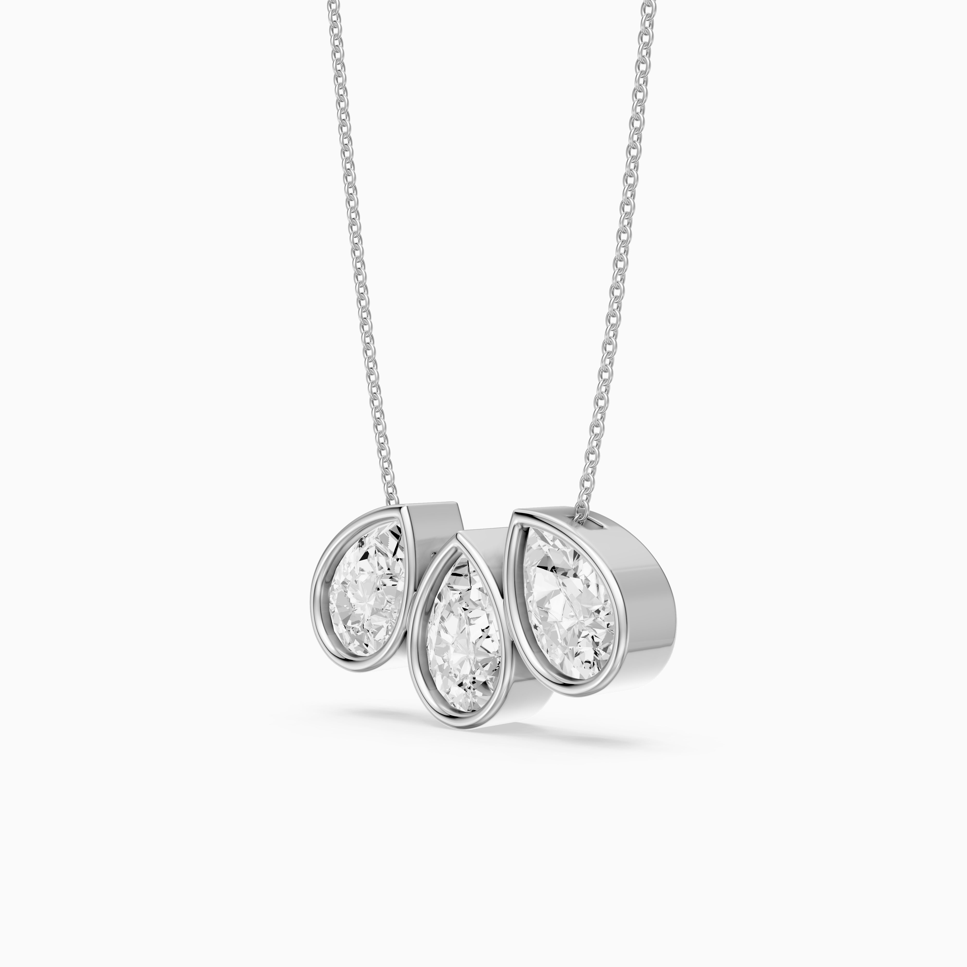 Hattie Three Stone Pear Lab Grown Diamond Bezel Necklace