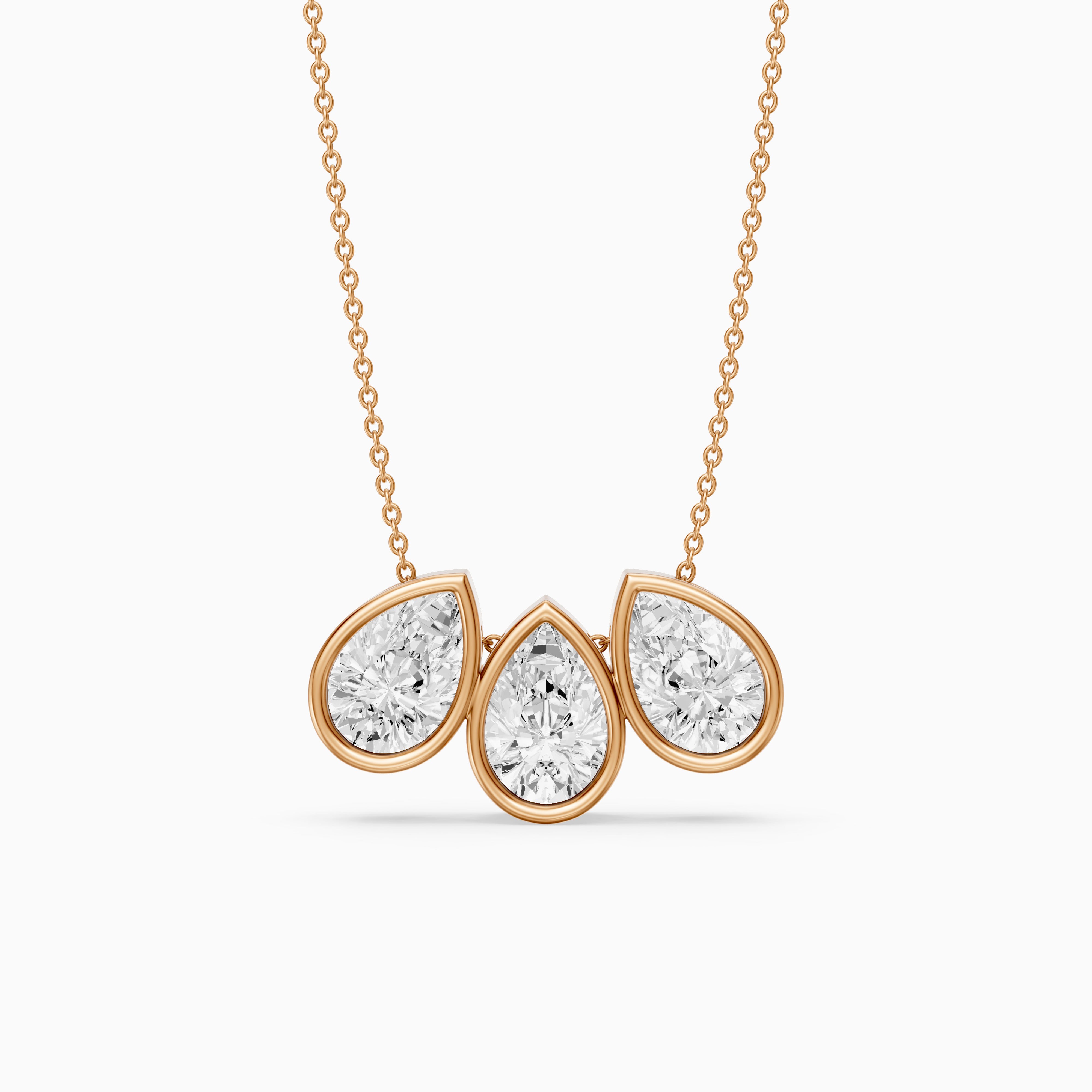 Hattie Three Stone Pear Lab Grown Diamond Bezel Necklace
