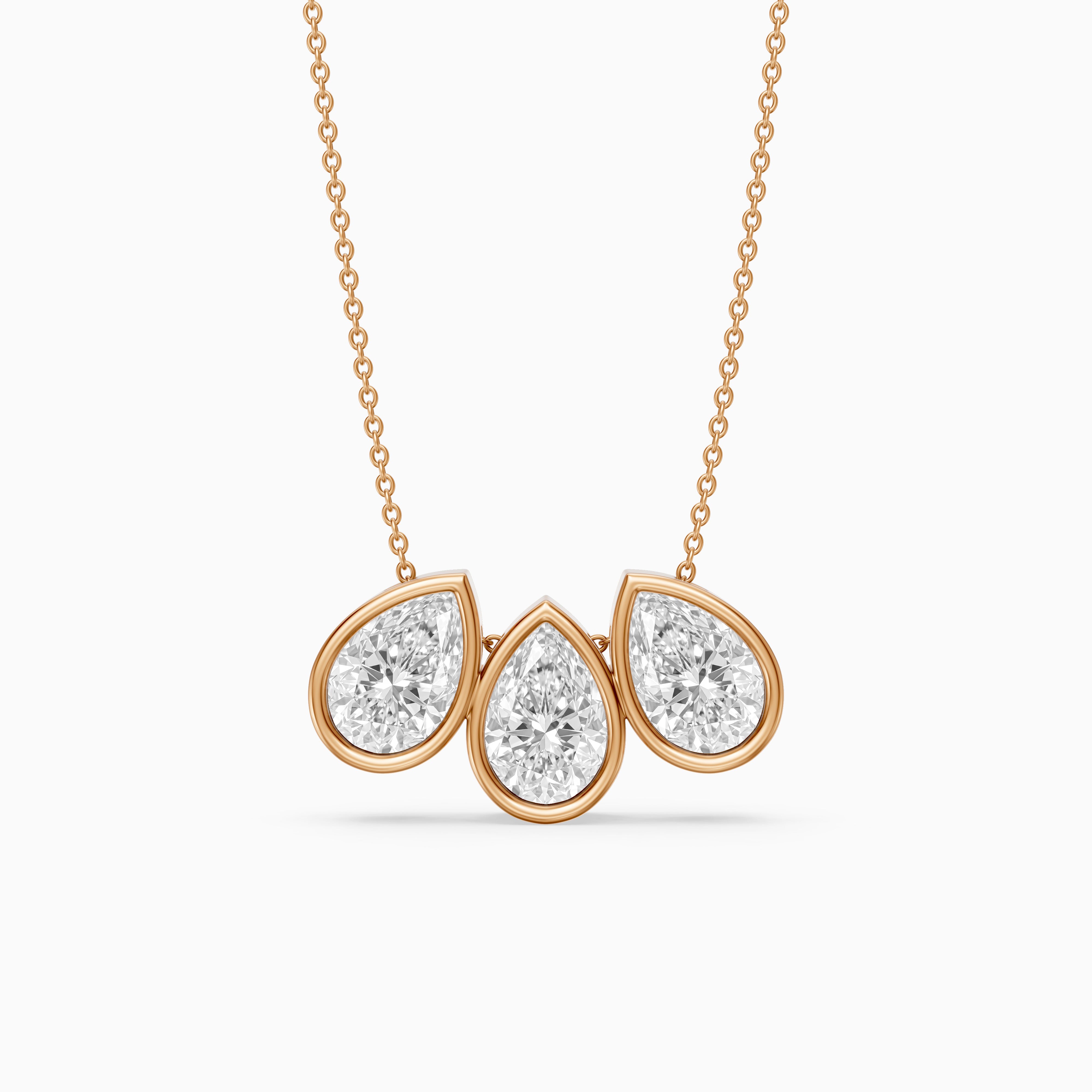 Hattie Three Stone Pear Lab Grown Diamond Bezel Necklace