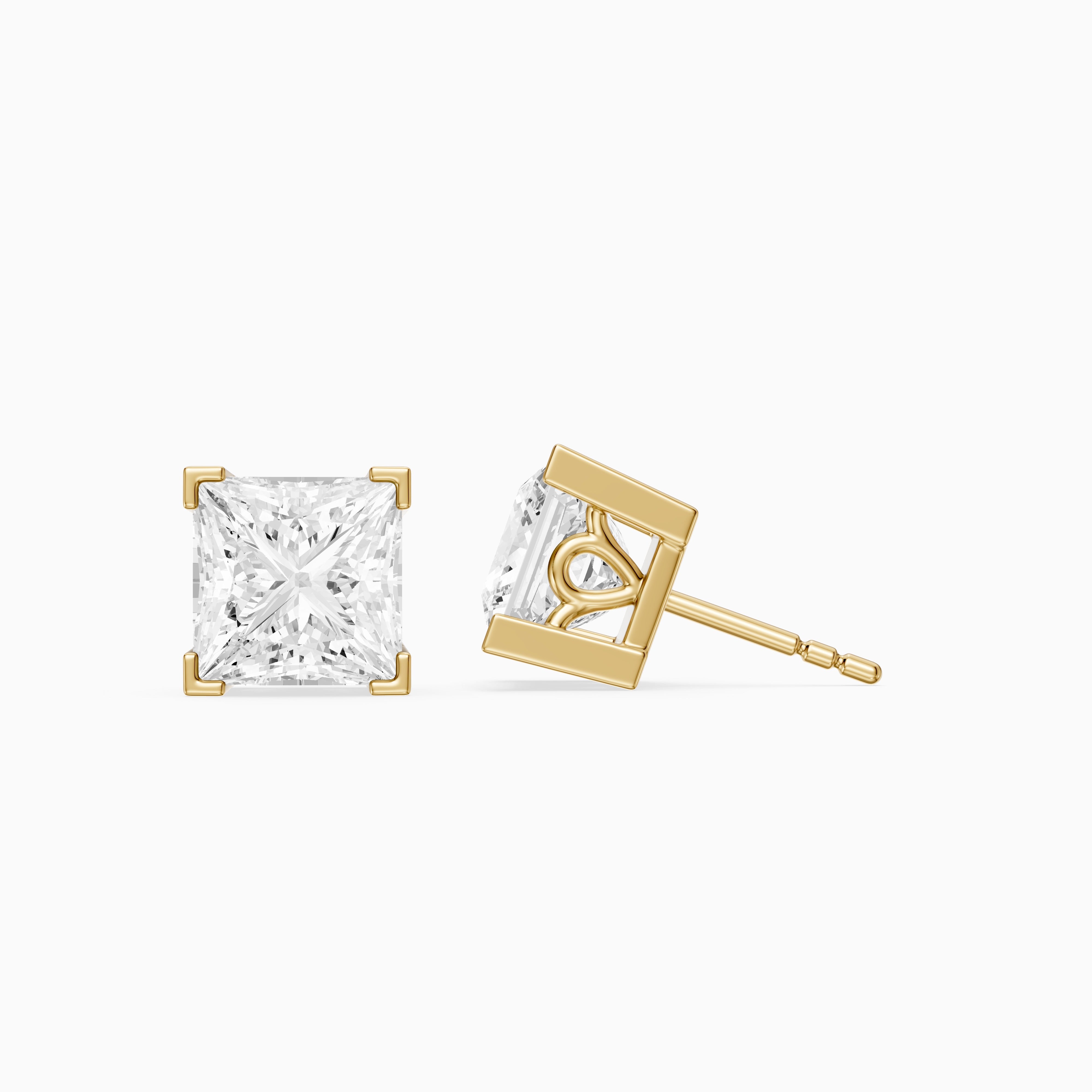 Vika Princess Cut Lab Grown Diamond Filigree Scroll Stud Earrings
