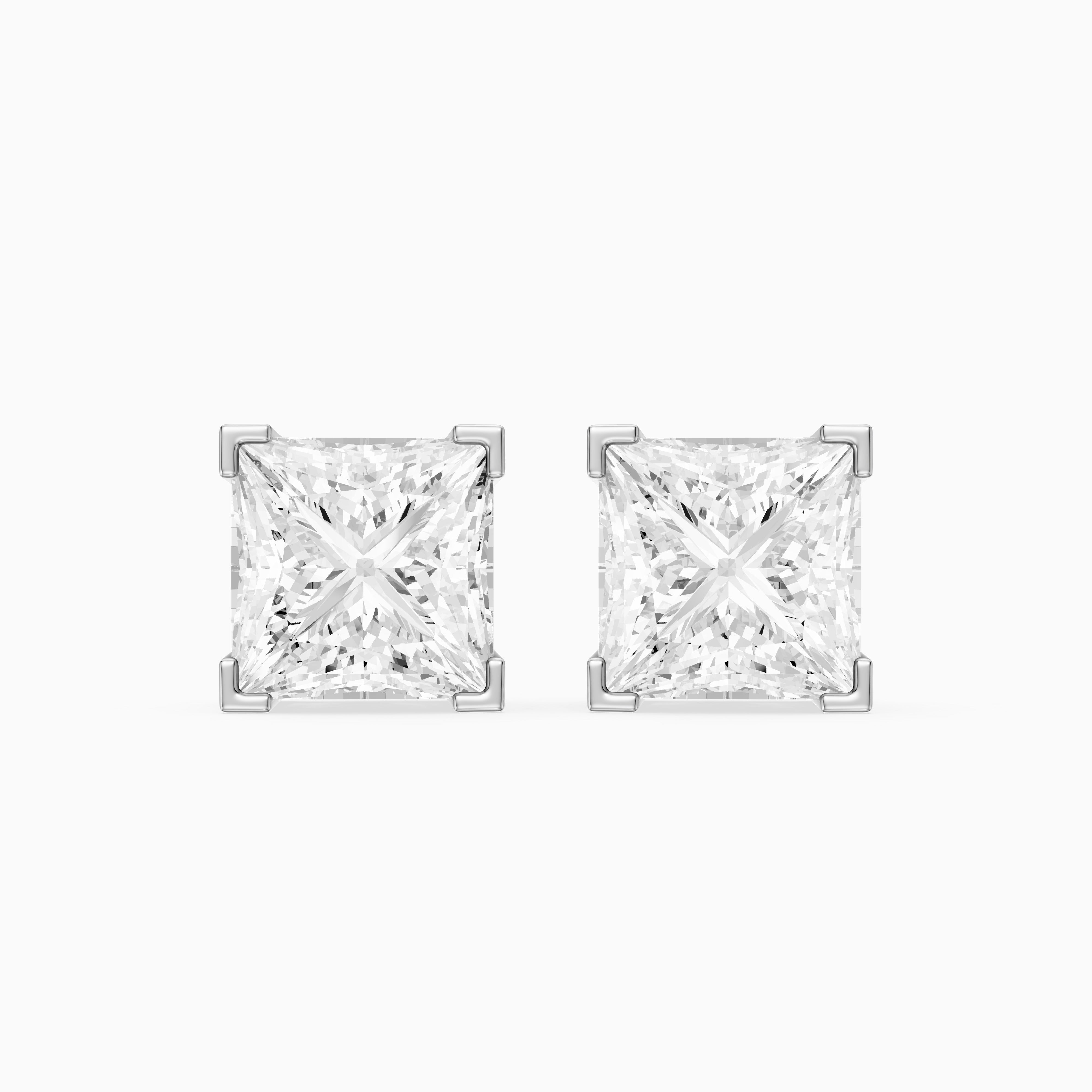 Vika Princess Cut Lab Grown Diamond Filigree Scroll Stud Earrings