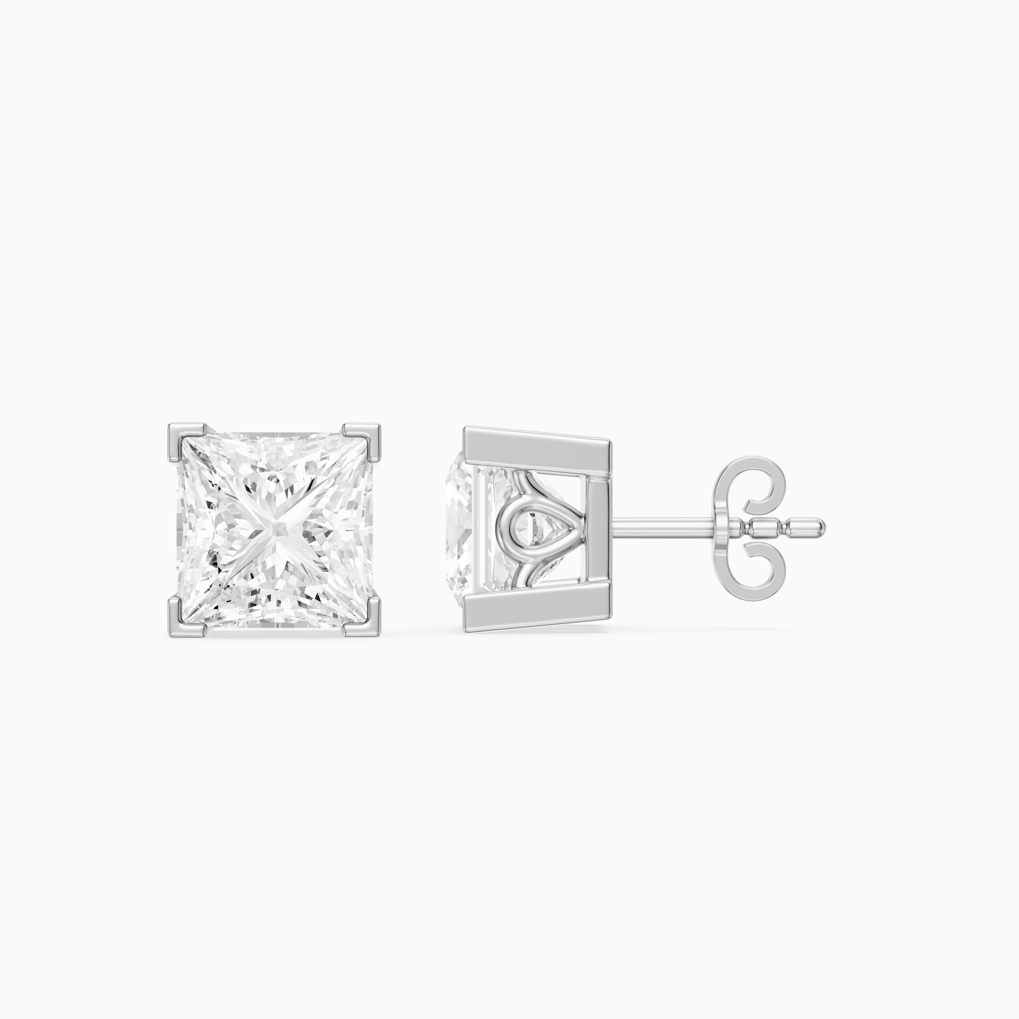 Vika Princess Cut Lab Grown Diamond Filigree Scroll Stud Earrings