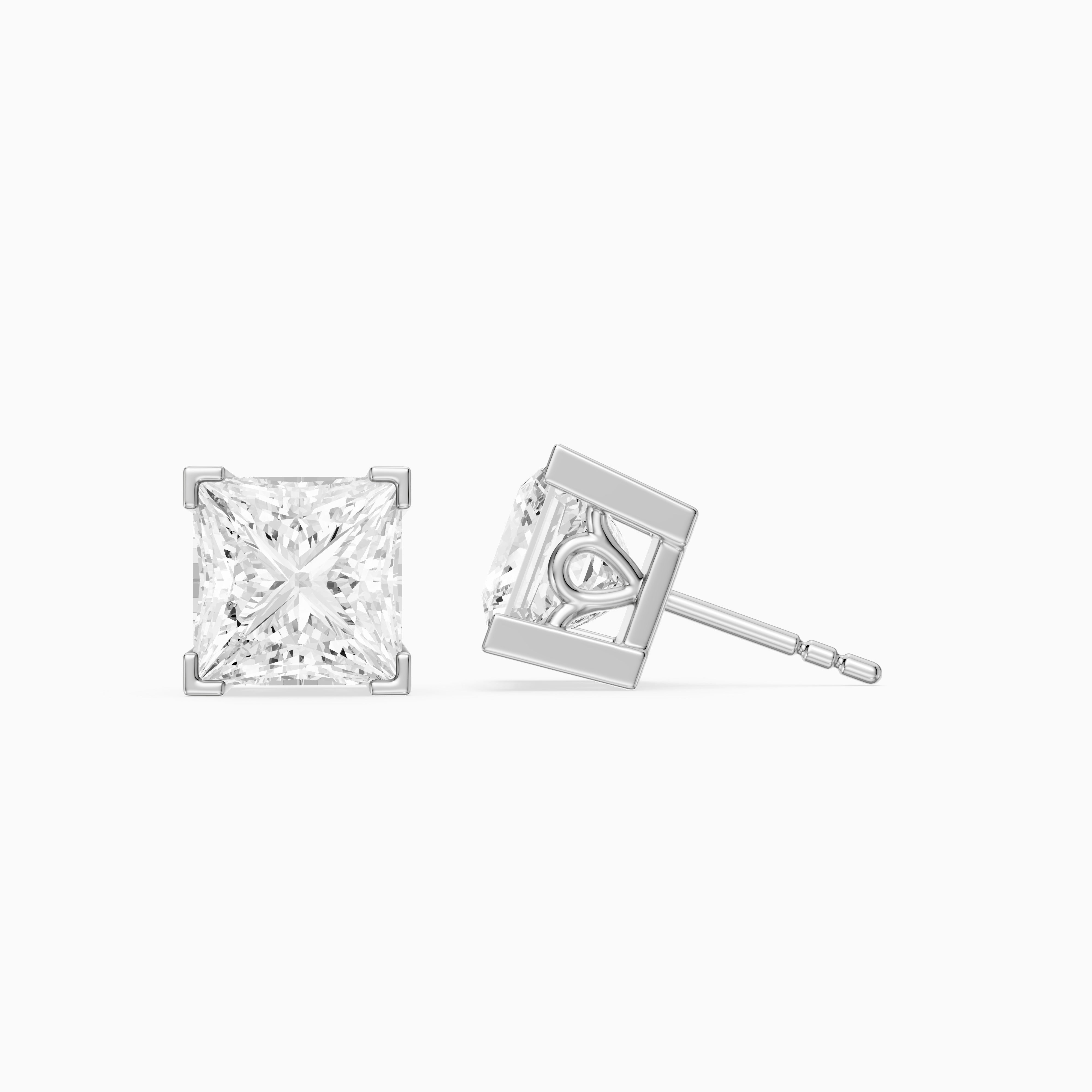 Vika Princess Cut Lab Grown Diamond Filigree Scroll Stud Earrings