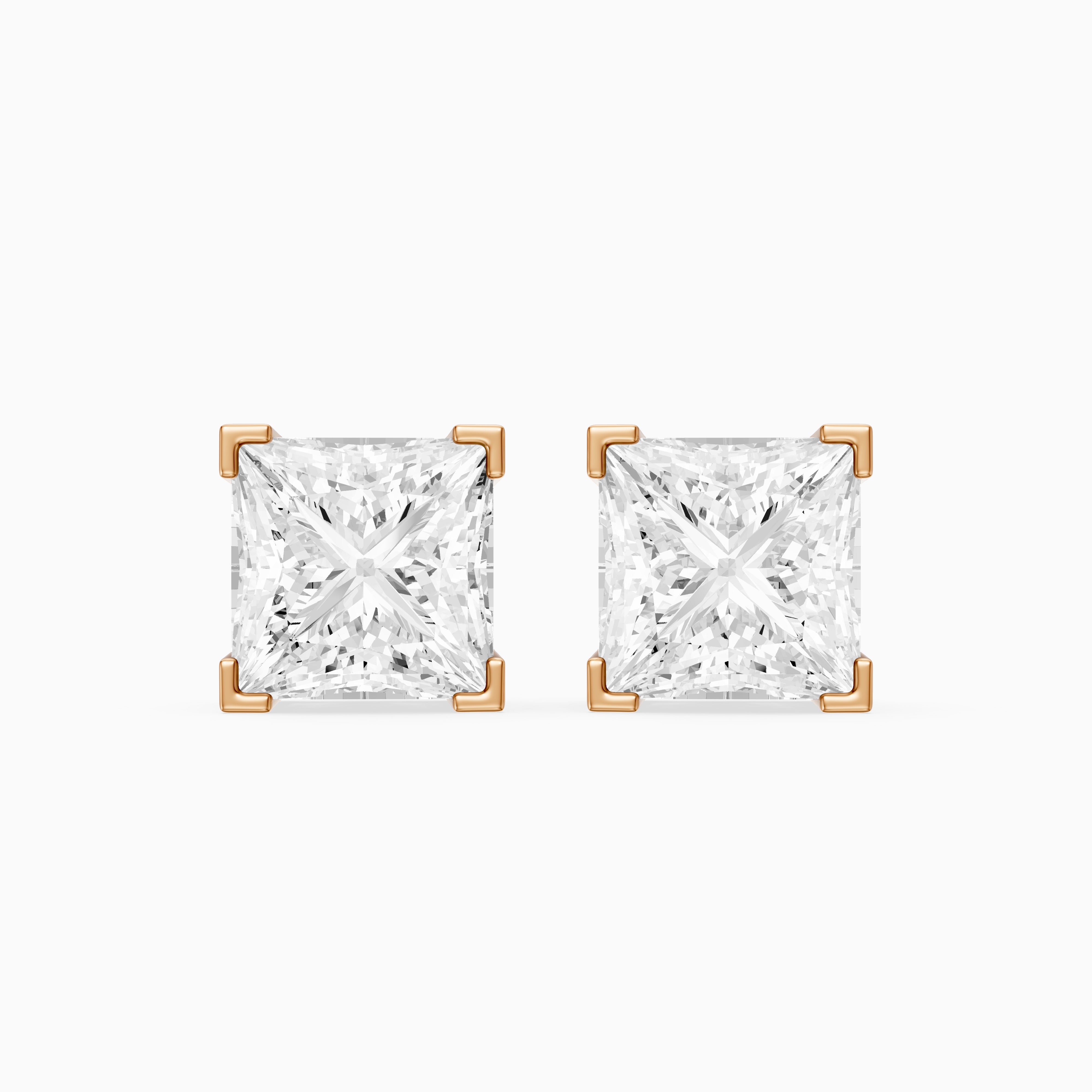 Vika Princess Cut Lab Grown Diamond Filigree Scroll Stud Earrings