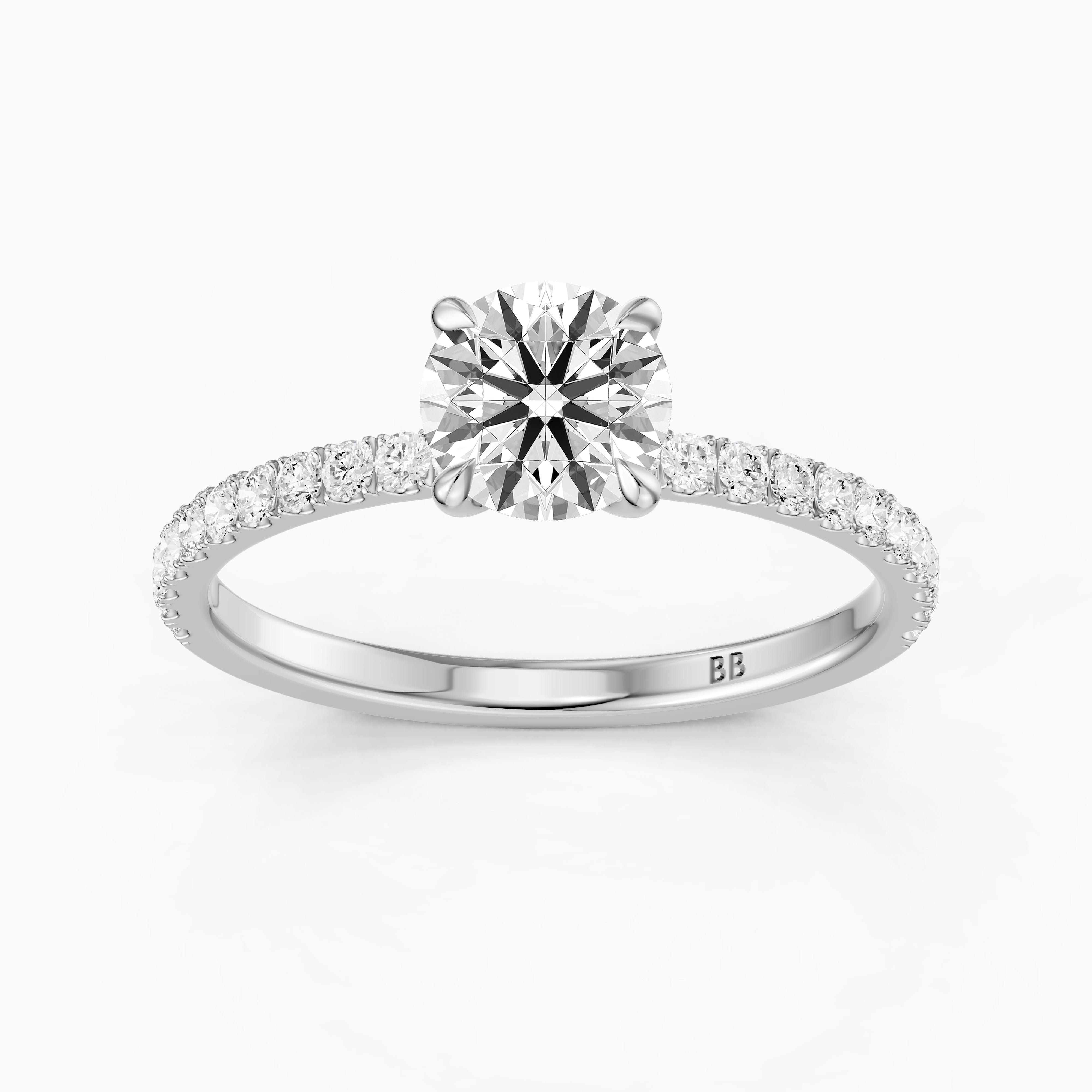Amayah Round Cut Hidden Halo Pave Side Stone Moissanite Diamond Ring