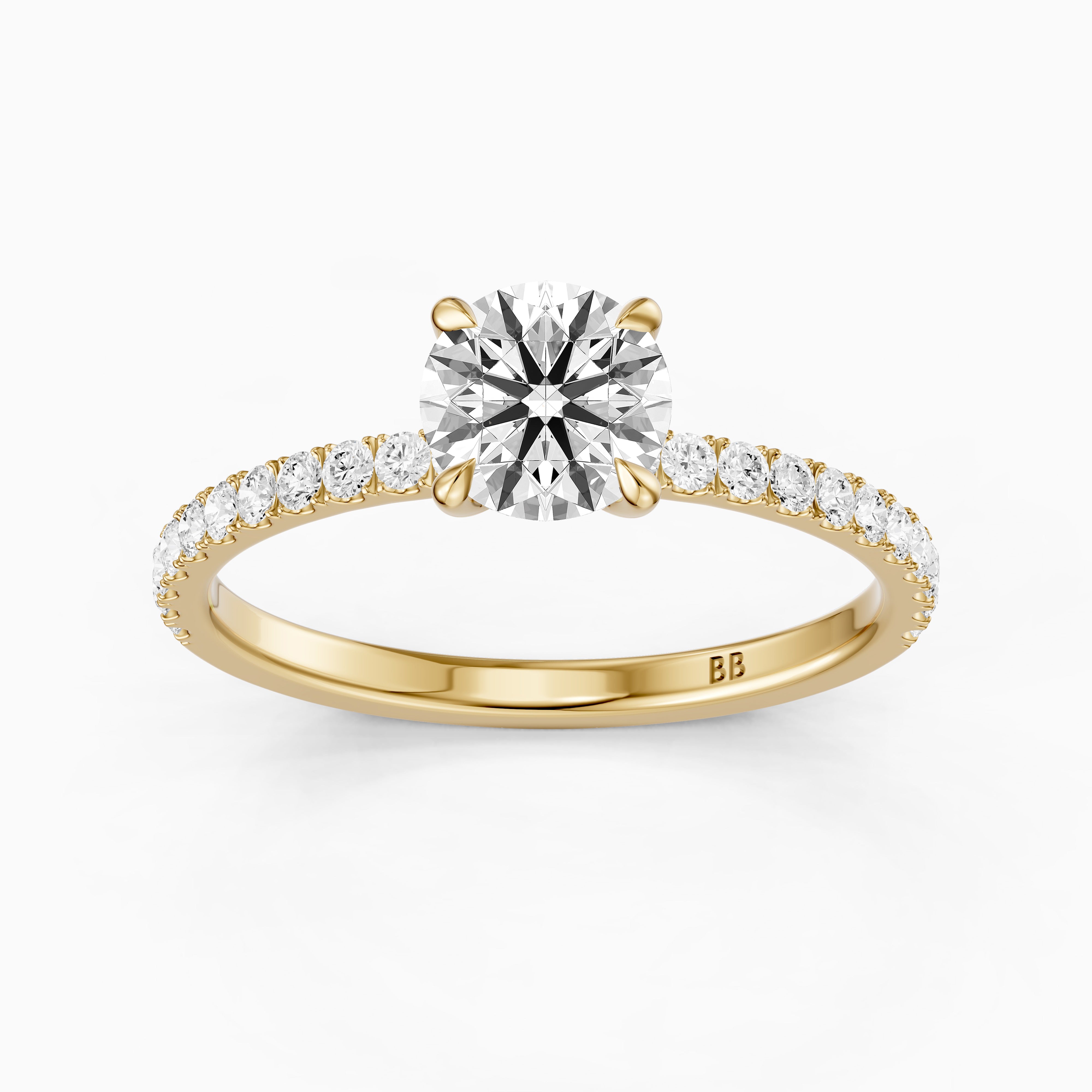Amayah Round Cut Hidden Halo Pave Side Stone Moissanite Diamond Ring
