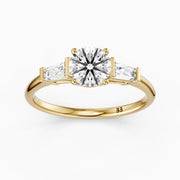Kelcie Round 3 Stone Lab Grown Diamond Ring With Baguette Side Stones