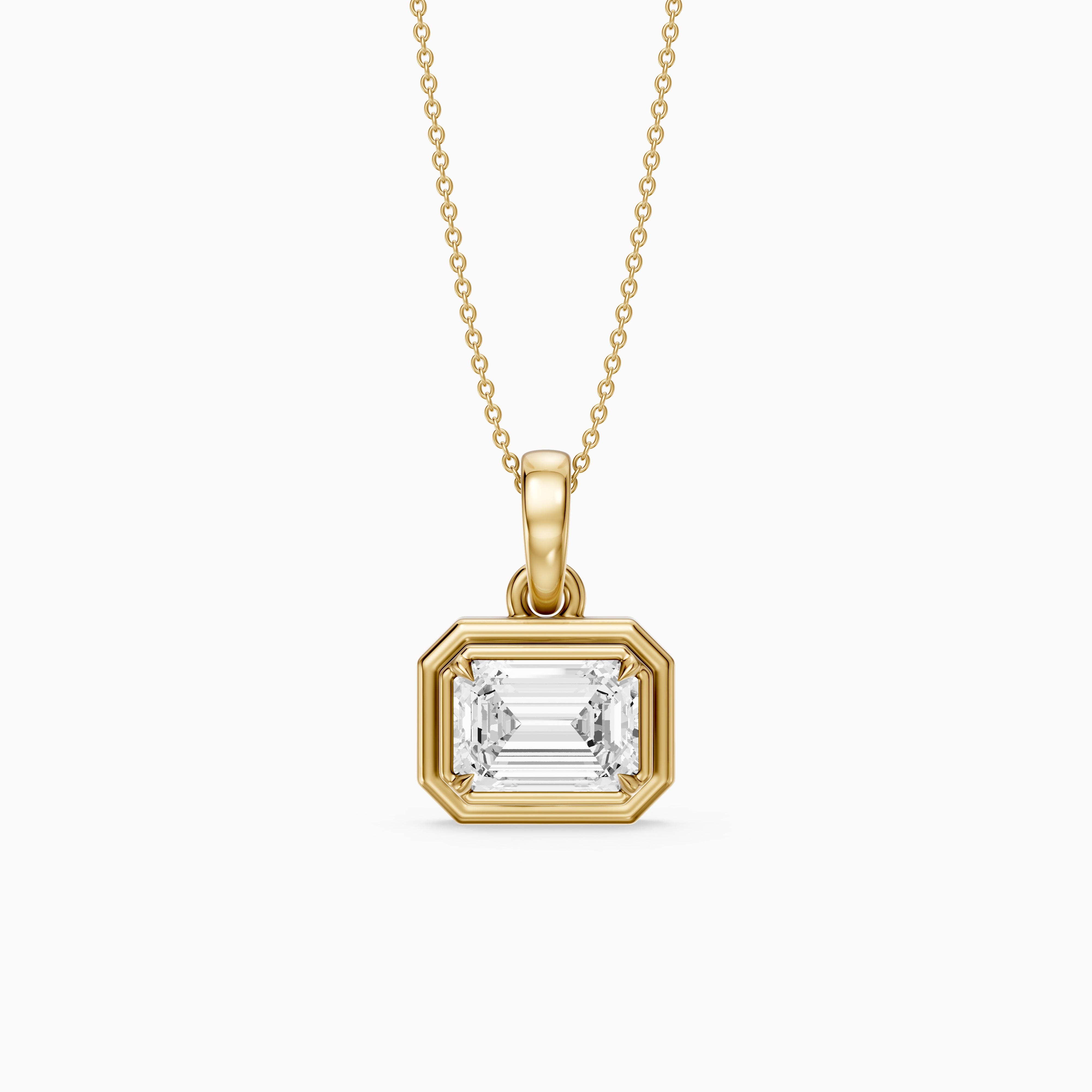 Leighton Emerald Cut Lab Grown Diamond East West Bezel Pendant