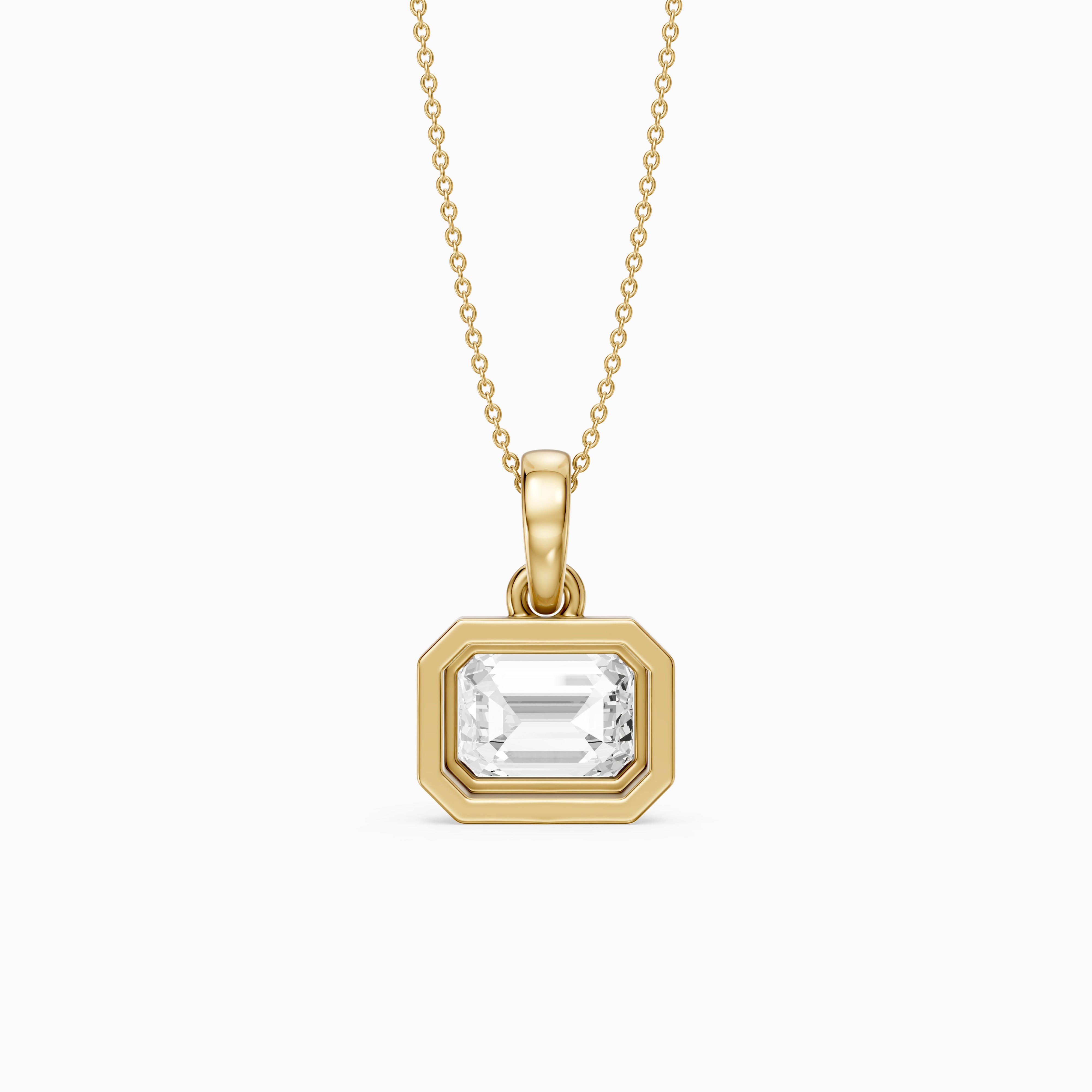 Leighton Emerald Cut Lab Grown Diamond East West Bezel Pendant
