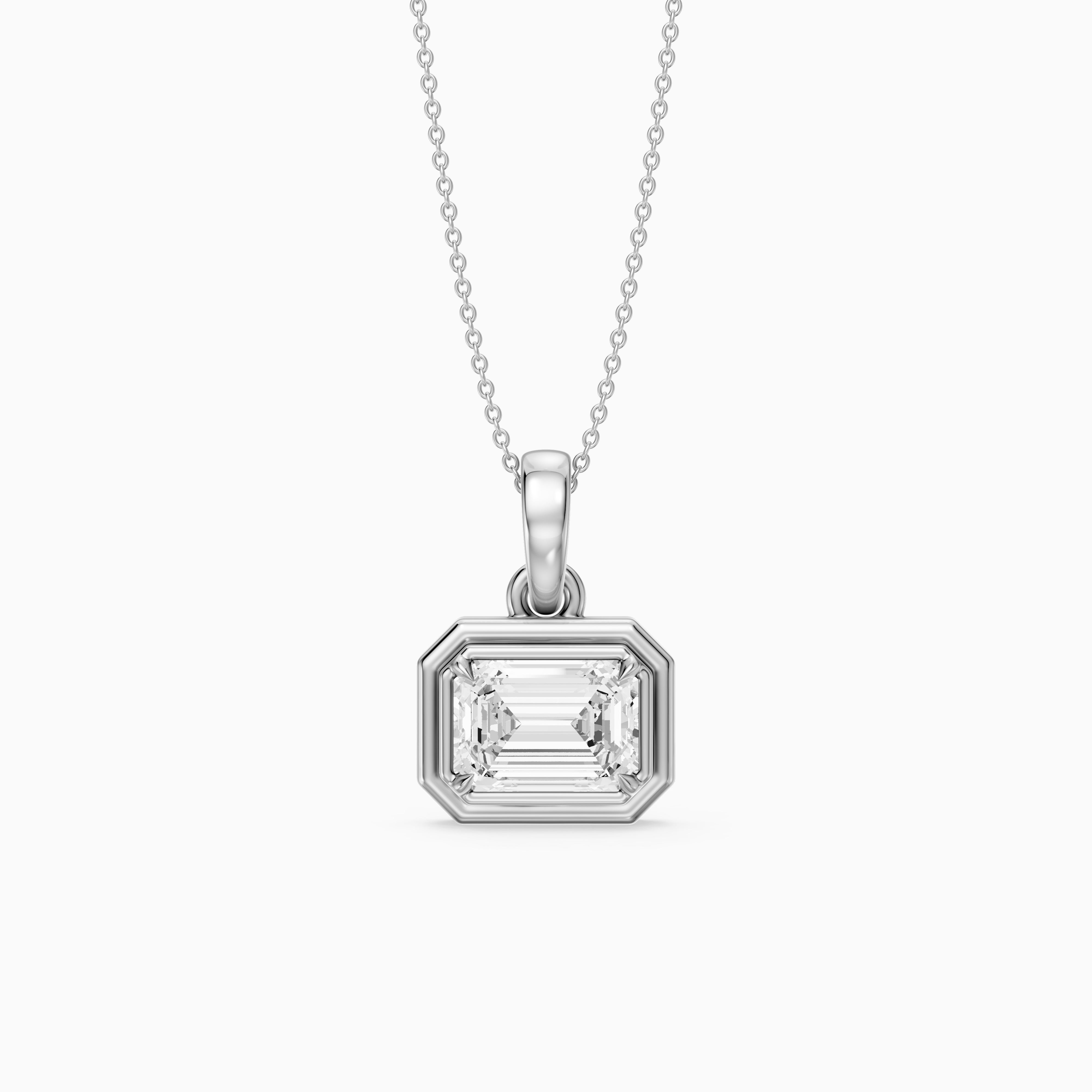 Leighton Emerald Cut Lab Grown Diamond East West Bezel Pendant