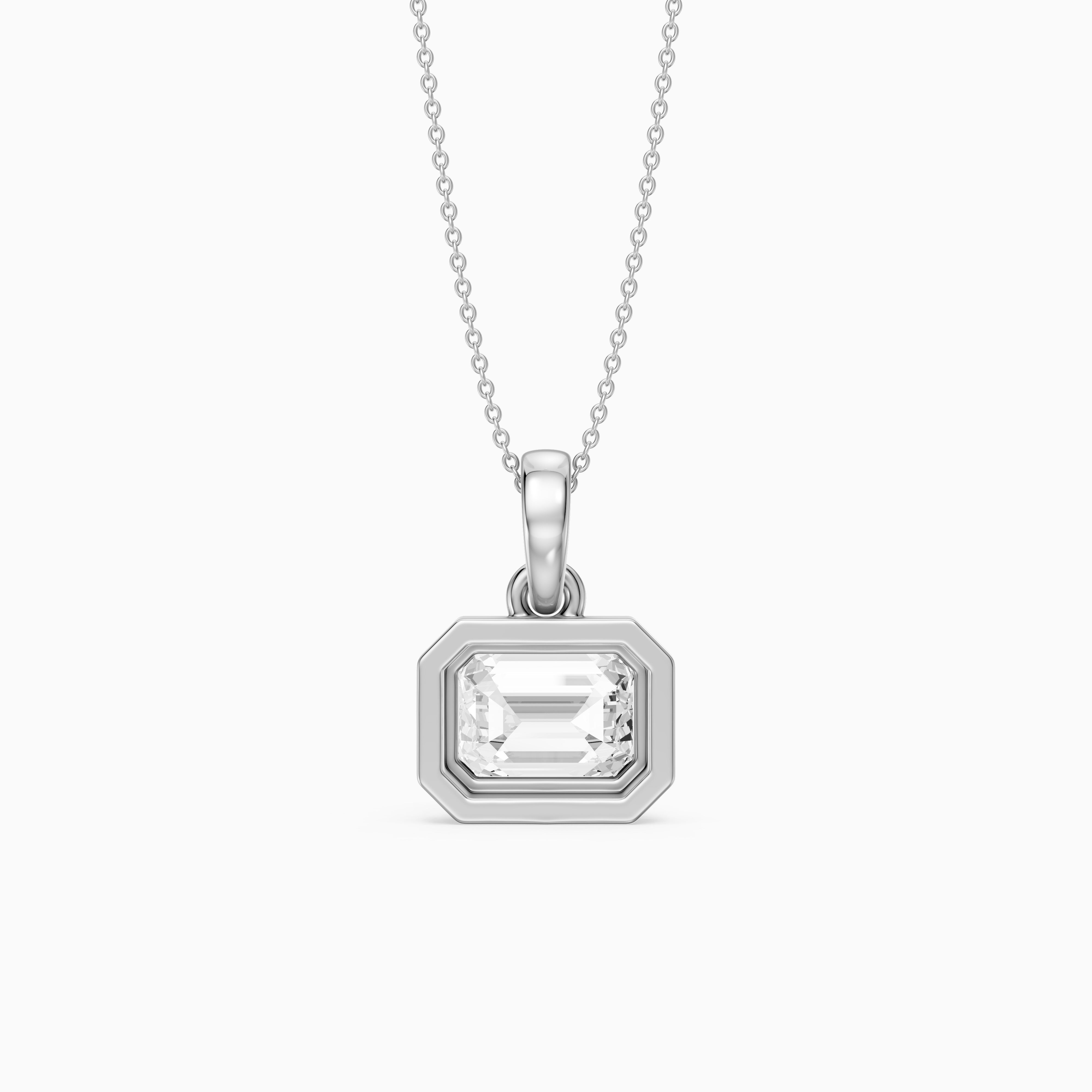 Leighton Emerald Cut Lab Grown Diamond East West Bezel Pendant