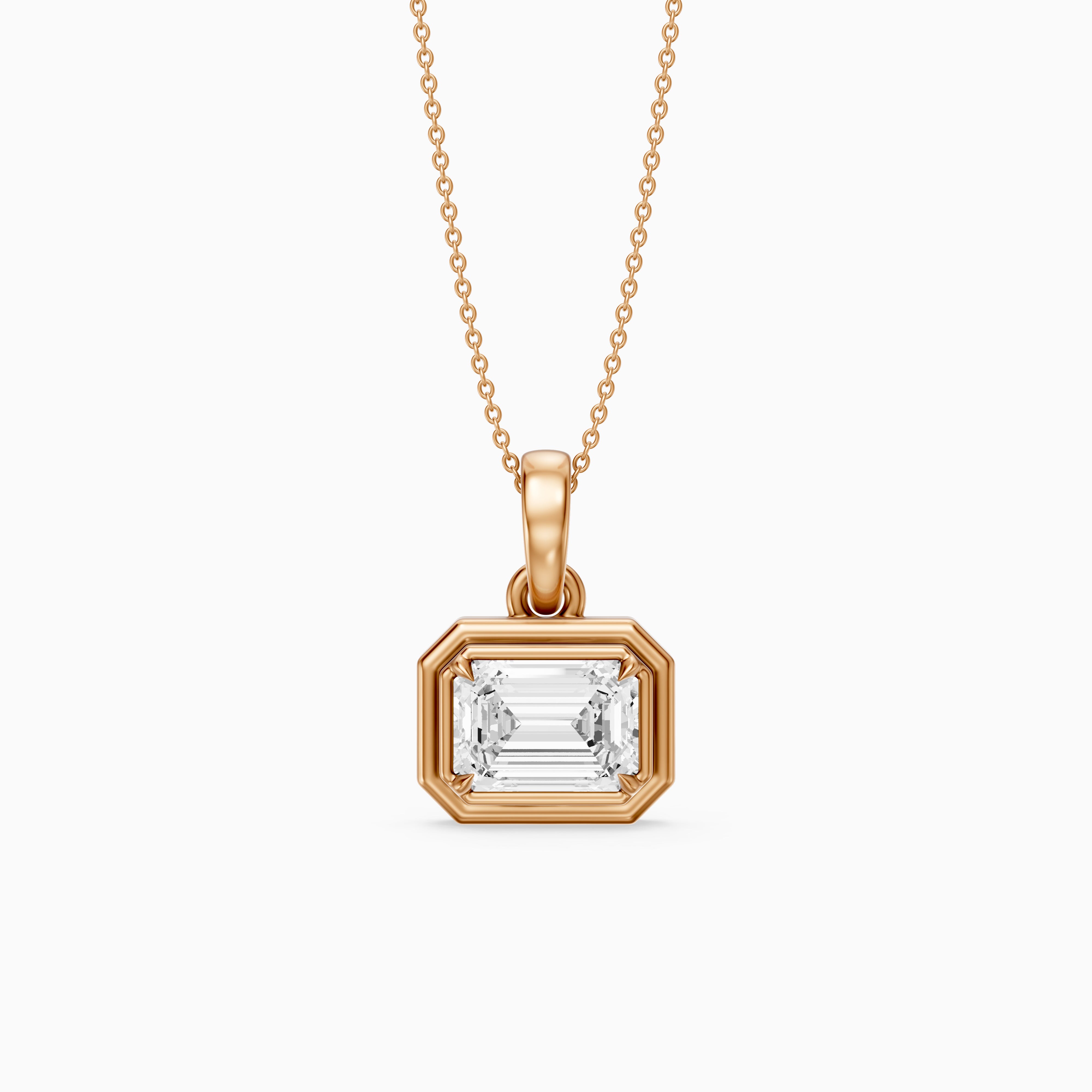 Leighton Emerald Cut Lab Grown Diamond East West Bezel Pendant