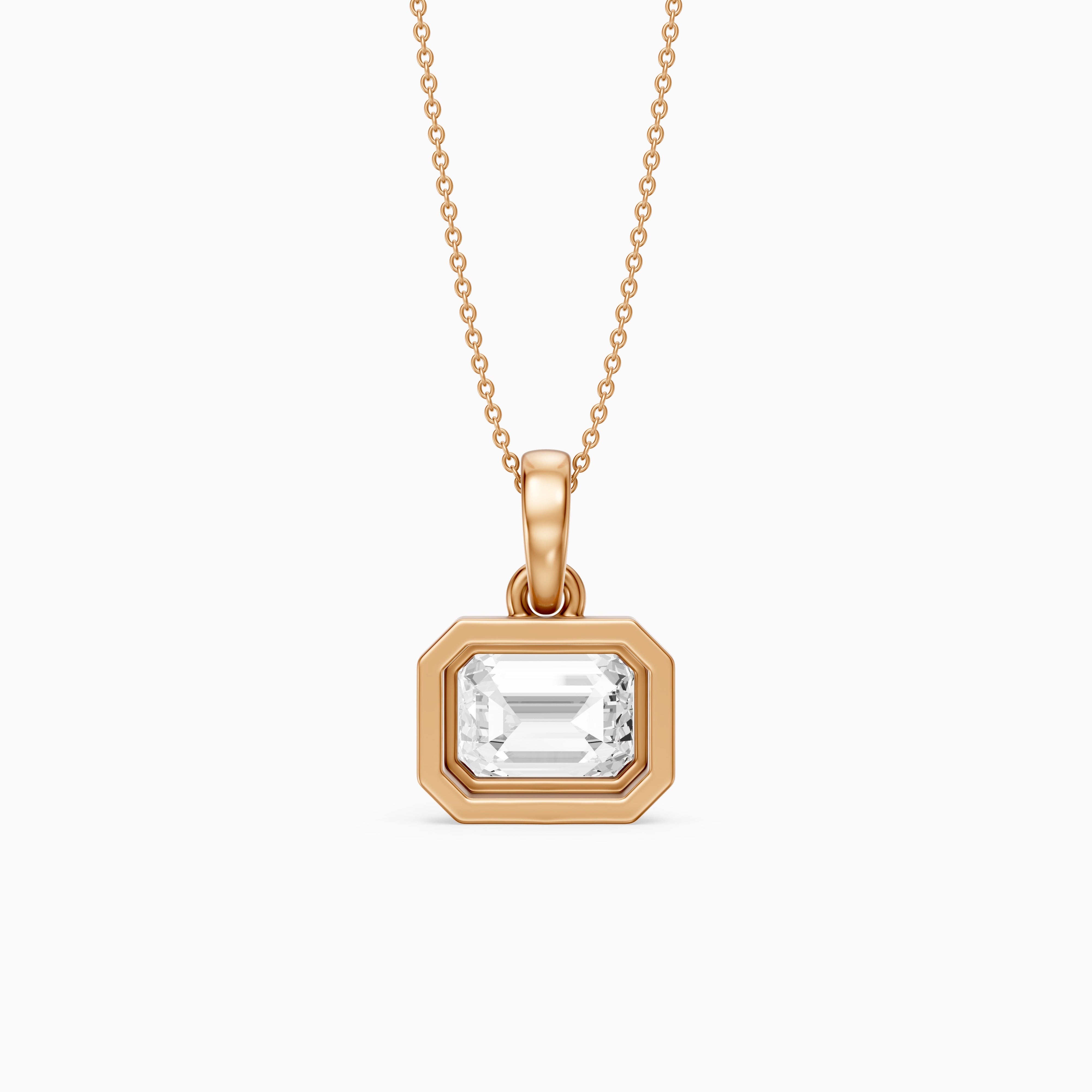 Leighton Emerald Cut Lab Grown Diamond East West Bezel Pendant