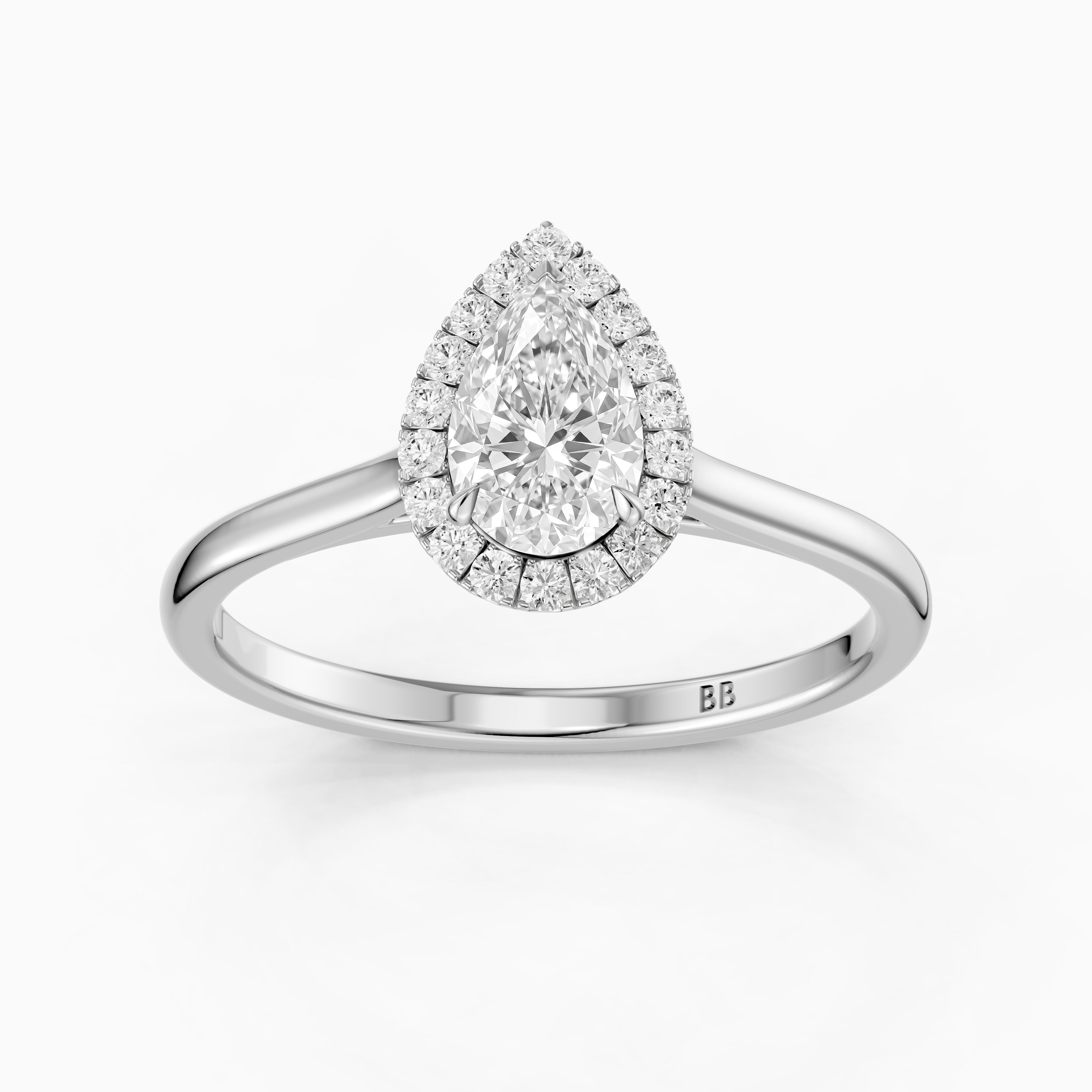 Millie Pear Cut Halo Cathedral Style Moissanite Diamond Ring
