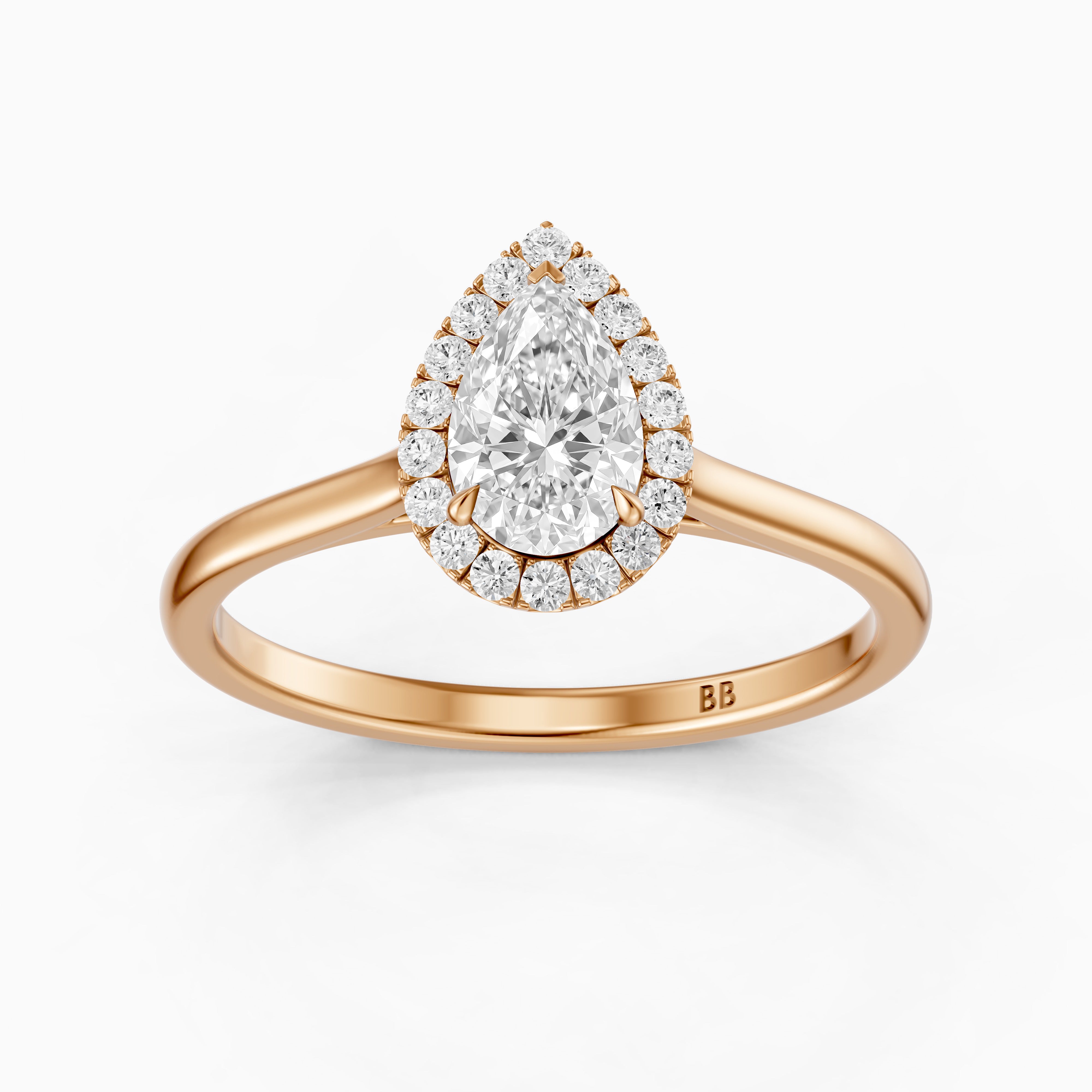 Millie Pear Cut Halo Cathedral Style Moissanite Diamond Ring