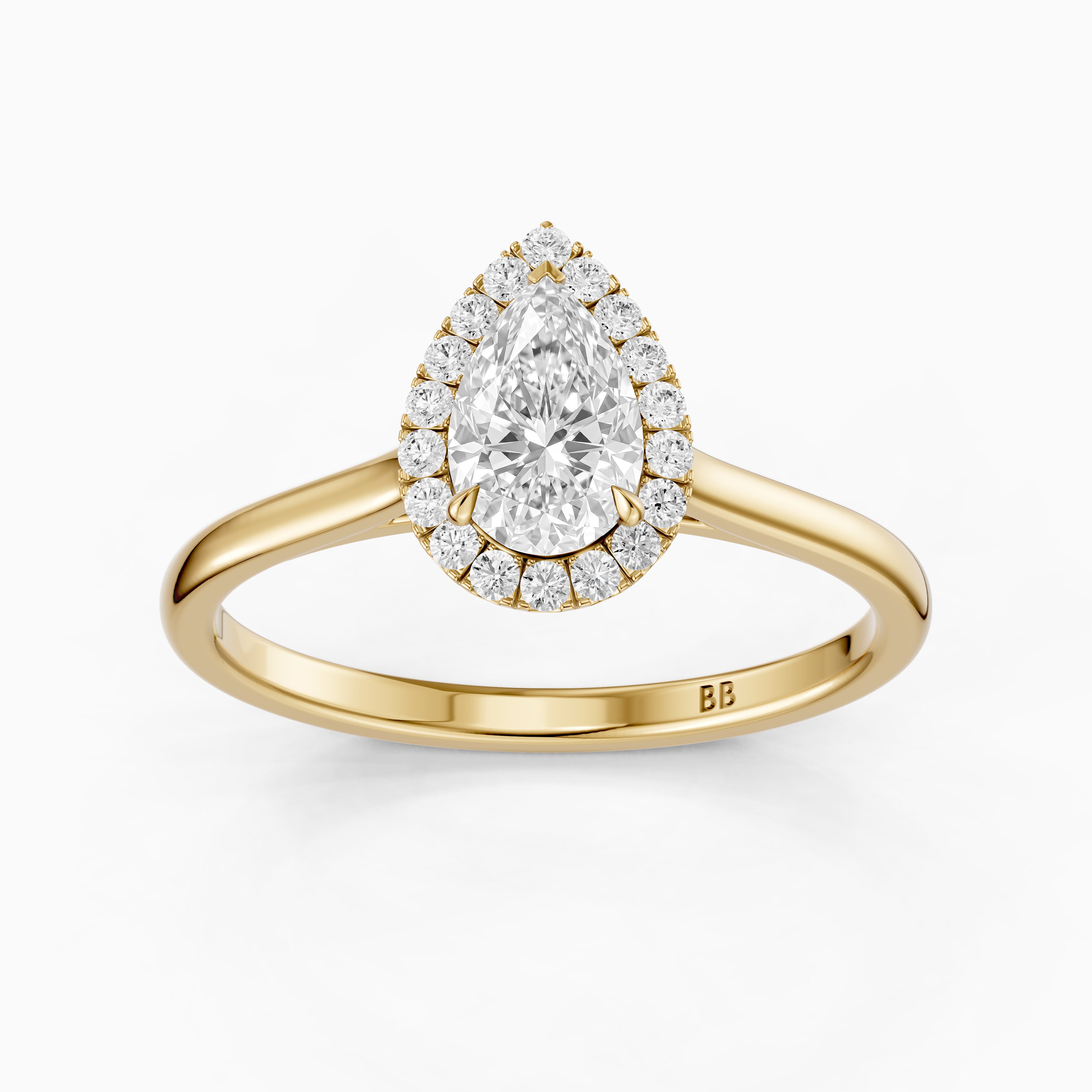 Millie Pear Cut Halo Cathedral Style Moissanite Diamond Ring